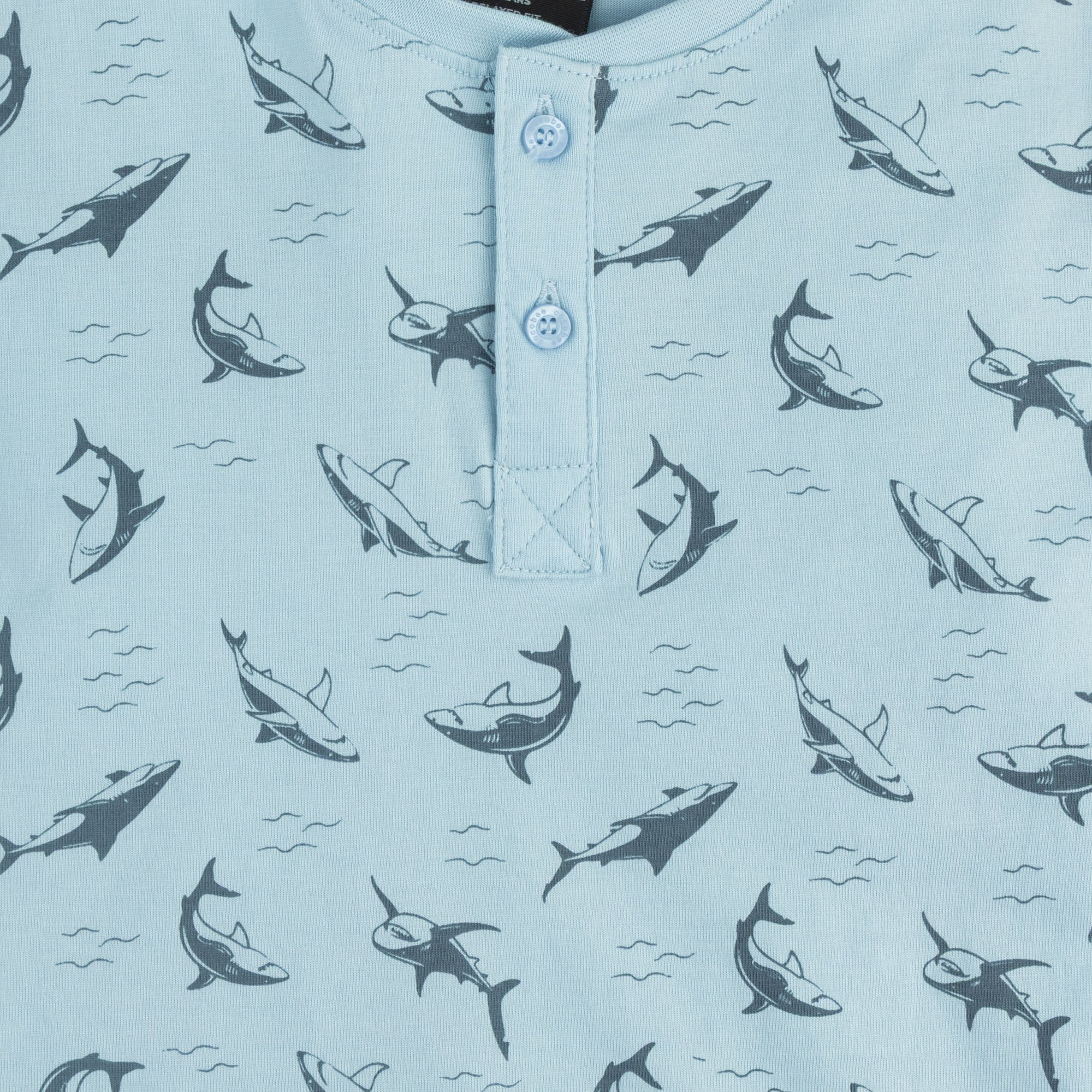 Sky Blue Shark Print Henley - Image 2