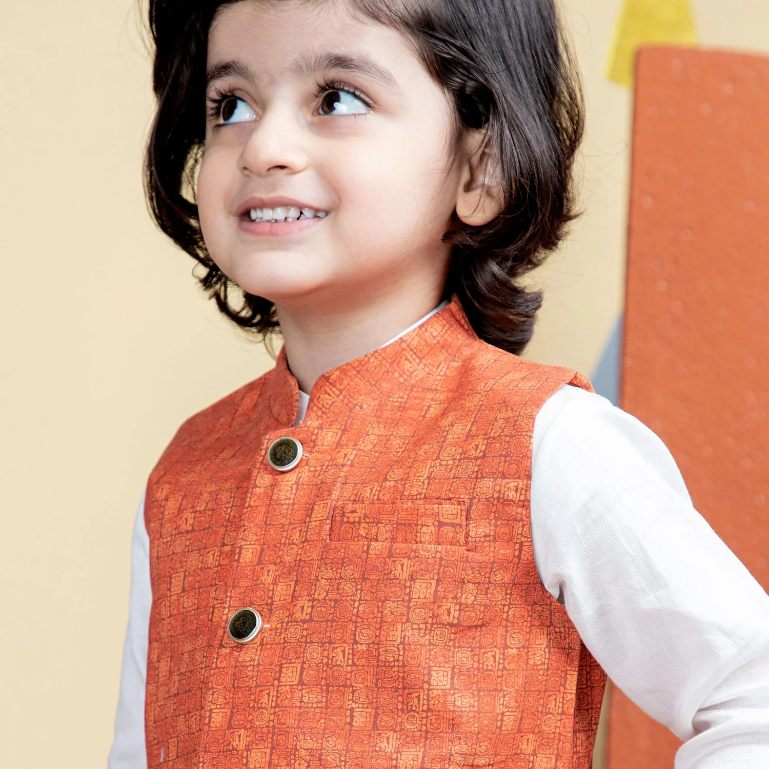 Orange Printed Waistcoat - Image 2