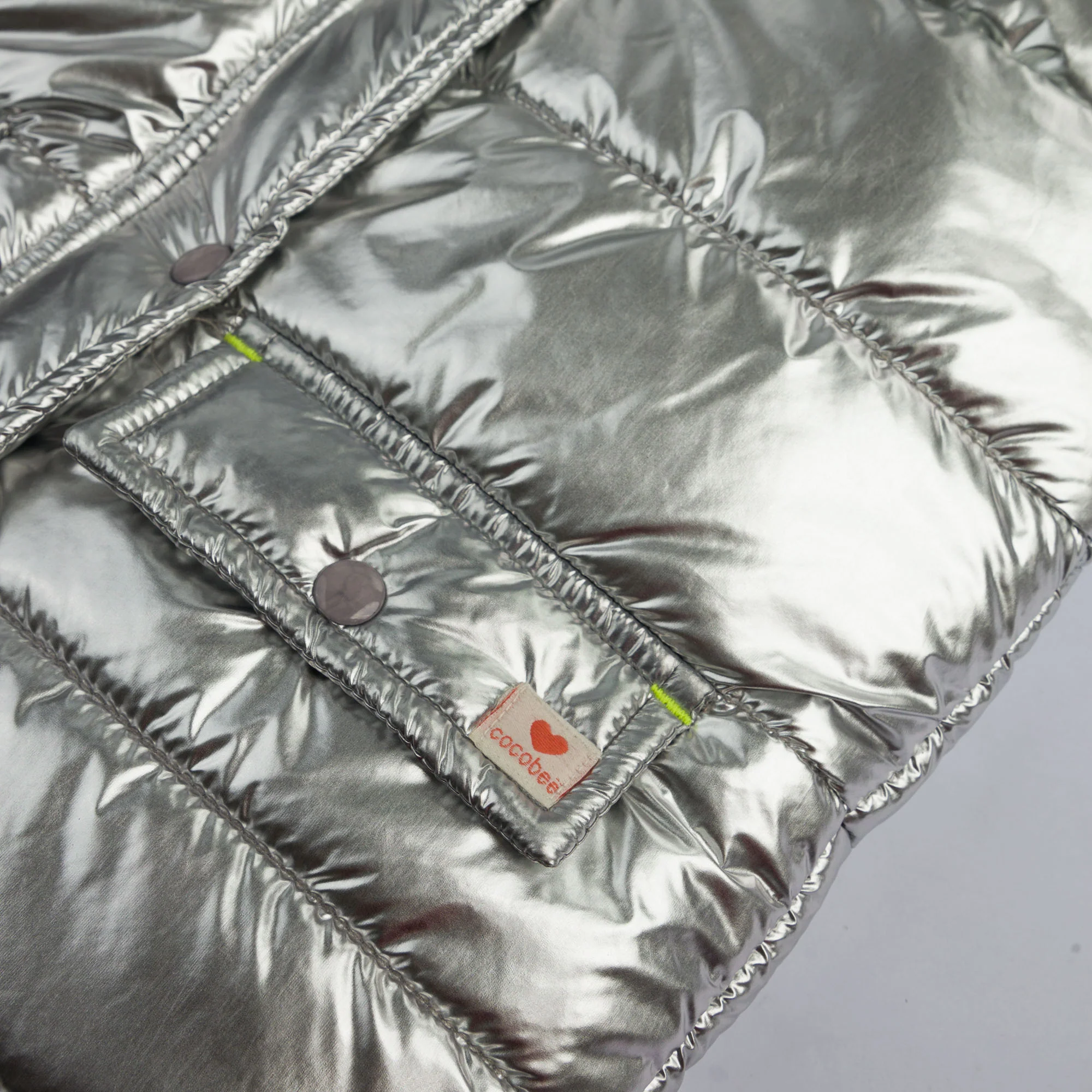 Metallic Silver Puffer Gilet - Image 2