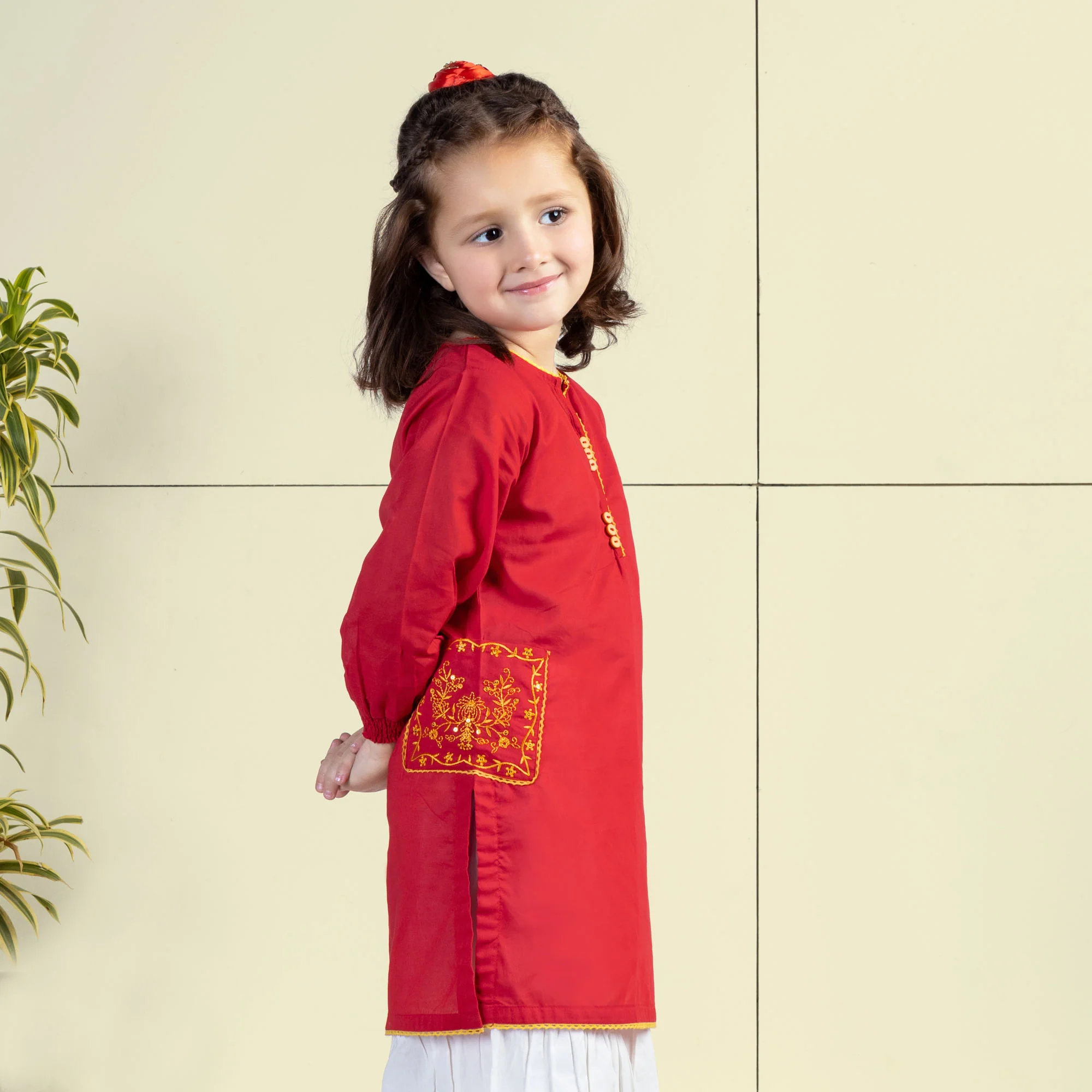 Fiery Red Embroidered Kurti - Image 2