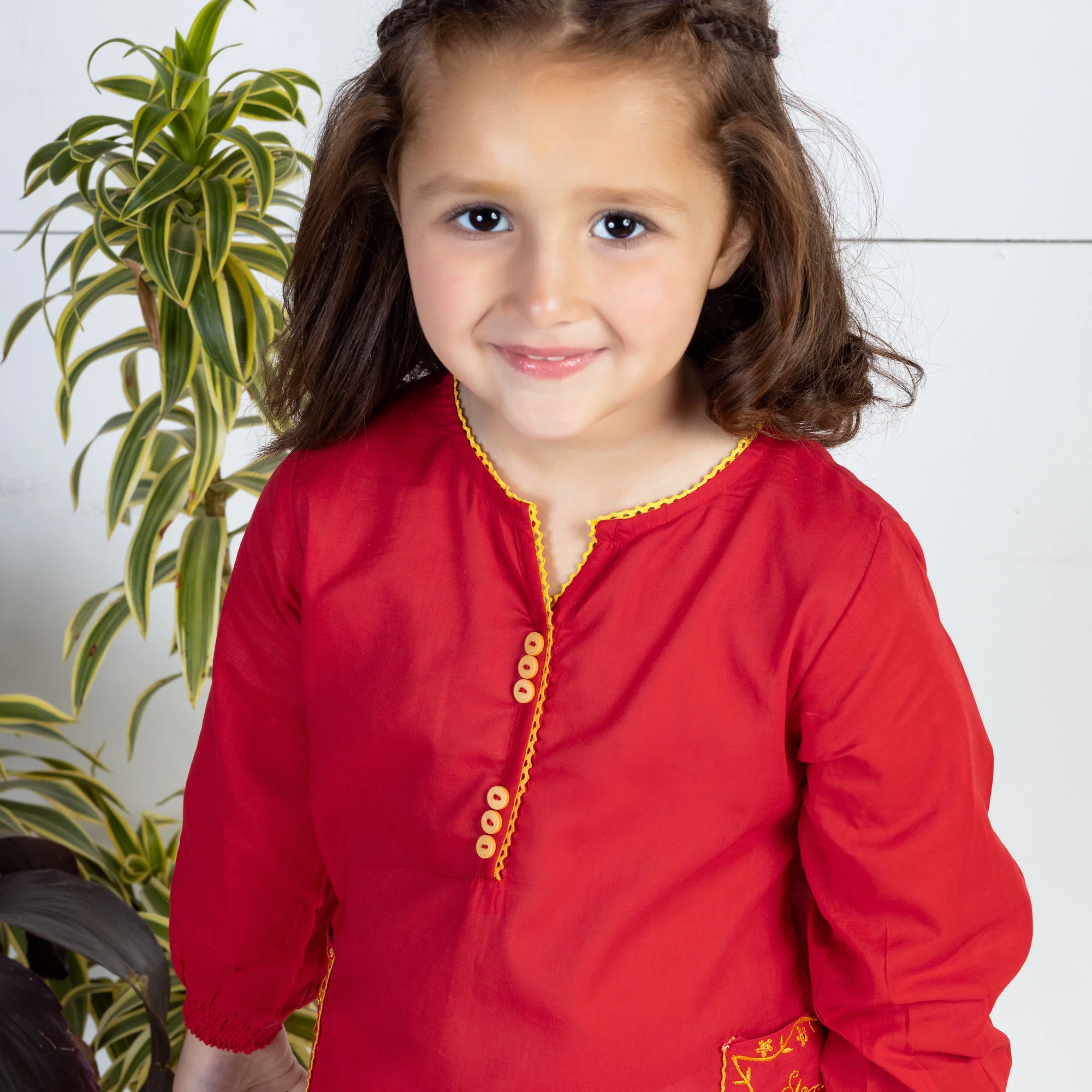 Fiery Red Embroidered Kurti - Image 3