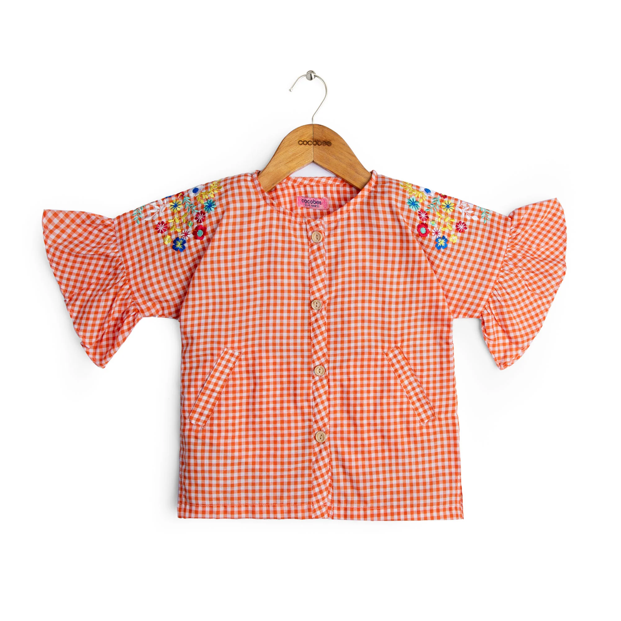 Orange Checkered Top with Embroidery