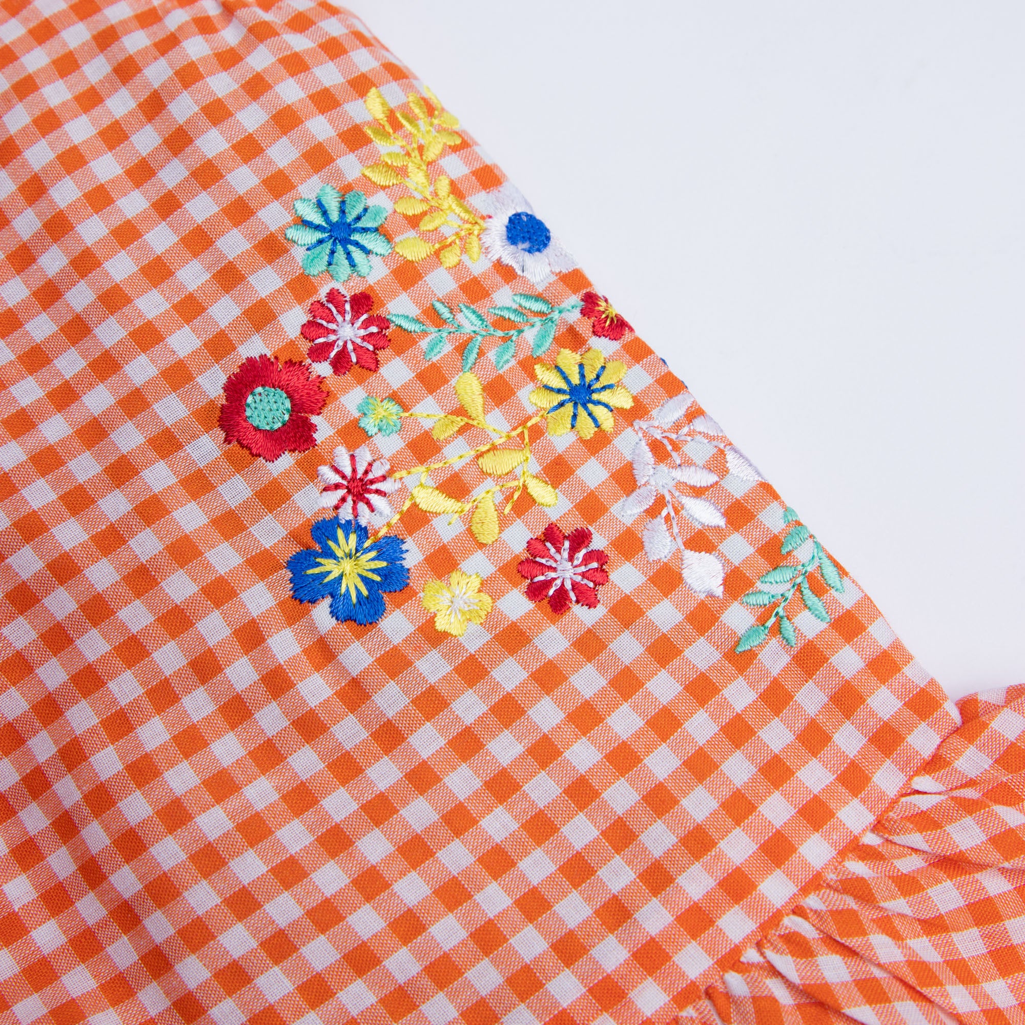 Orange Checkered Top with Embroidery - Image 2