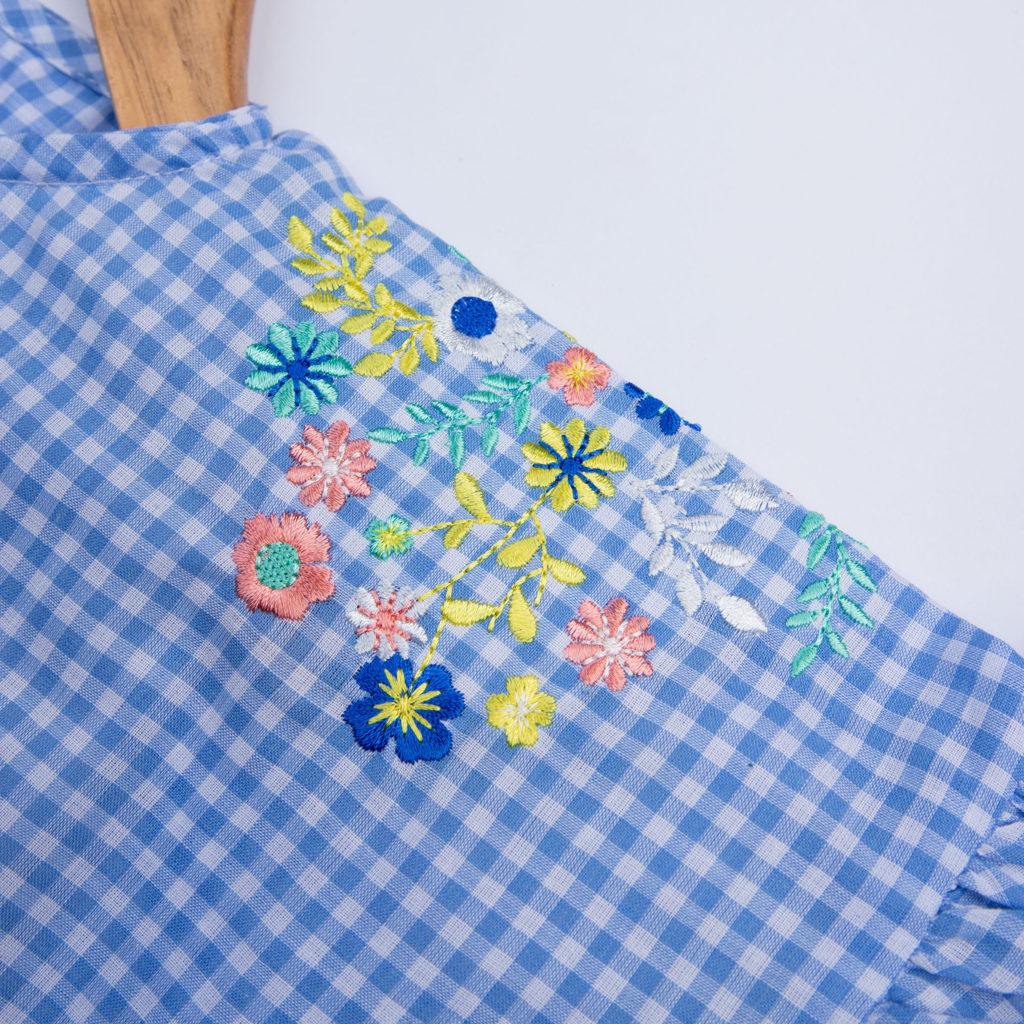 Blue Checkered Top with Embroidery - Image 2