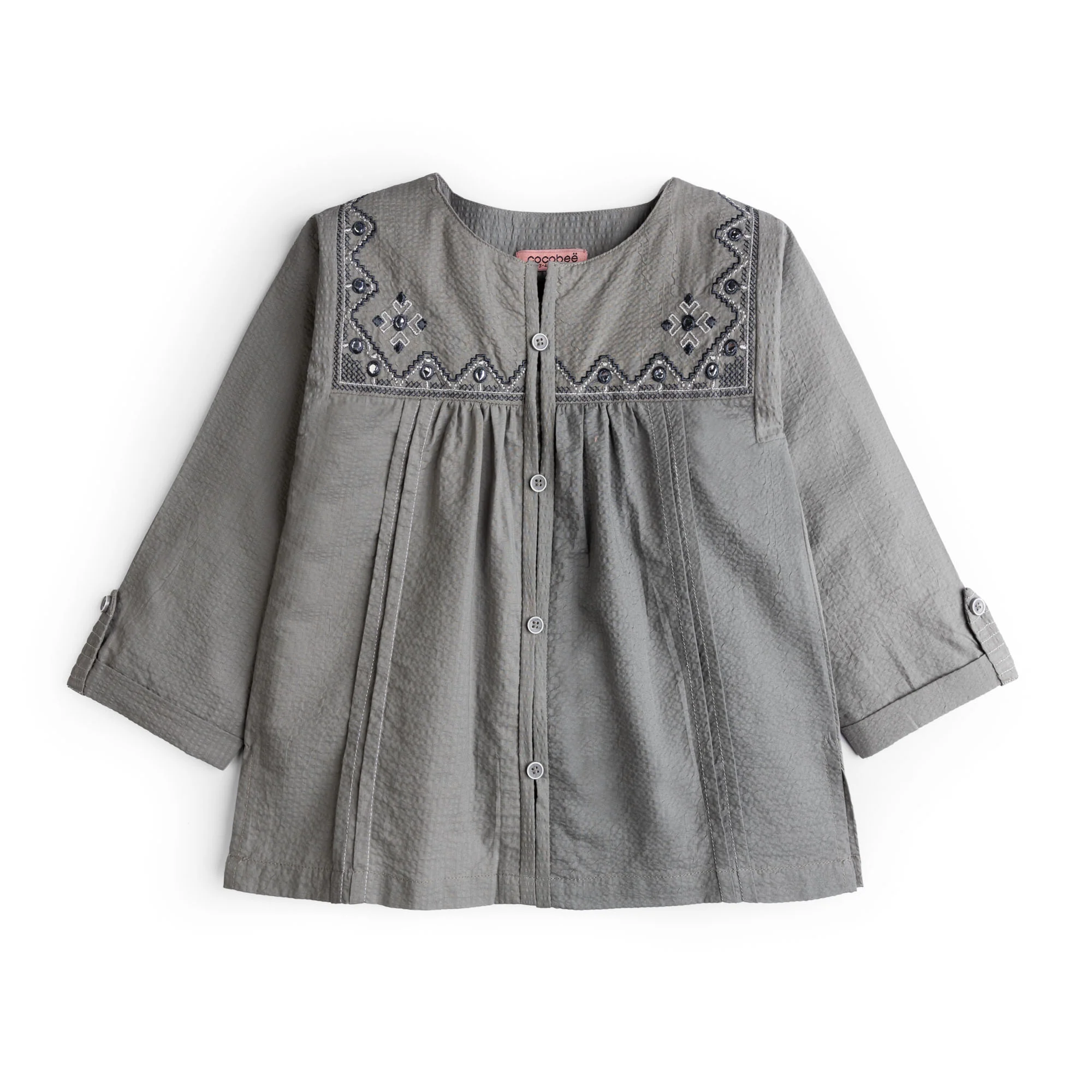 Pleated Grey Embroidered Top