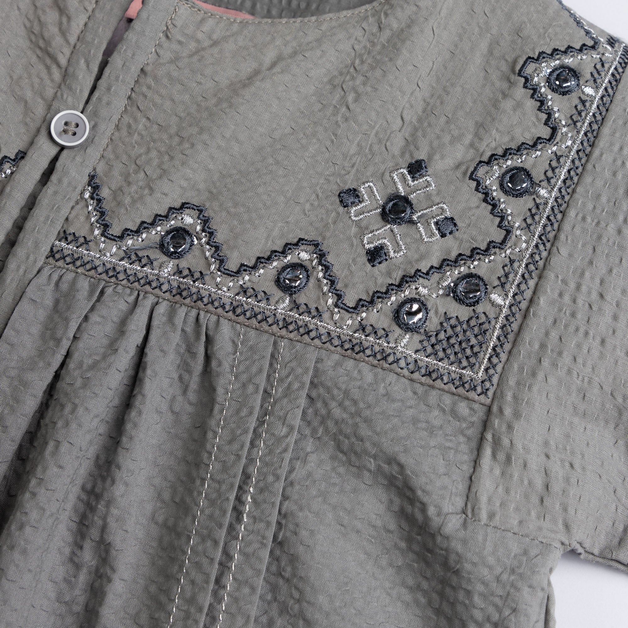 Pleated Grey Embroidered Top - Image 2
