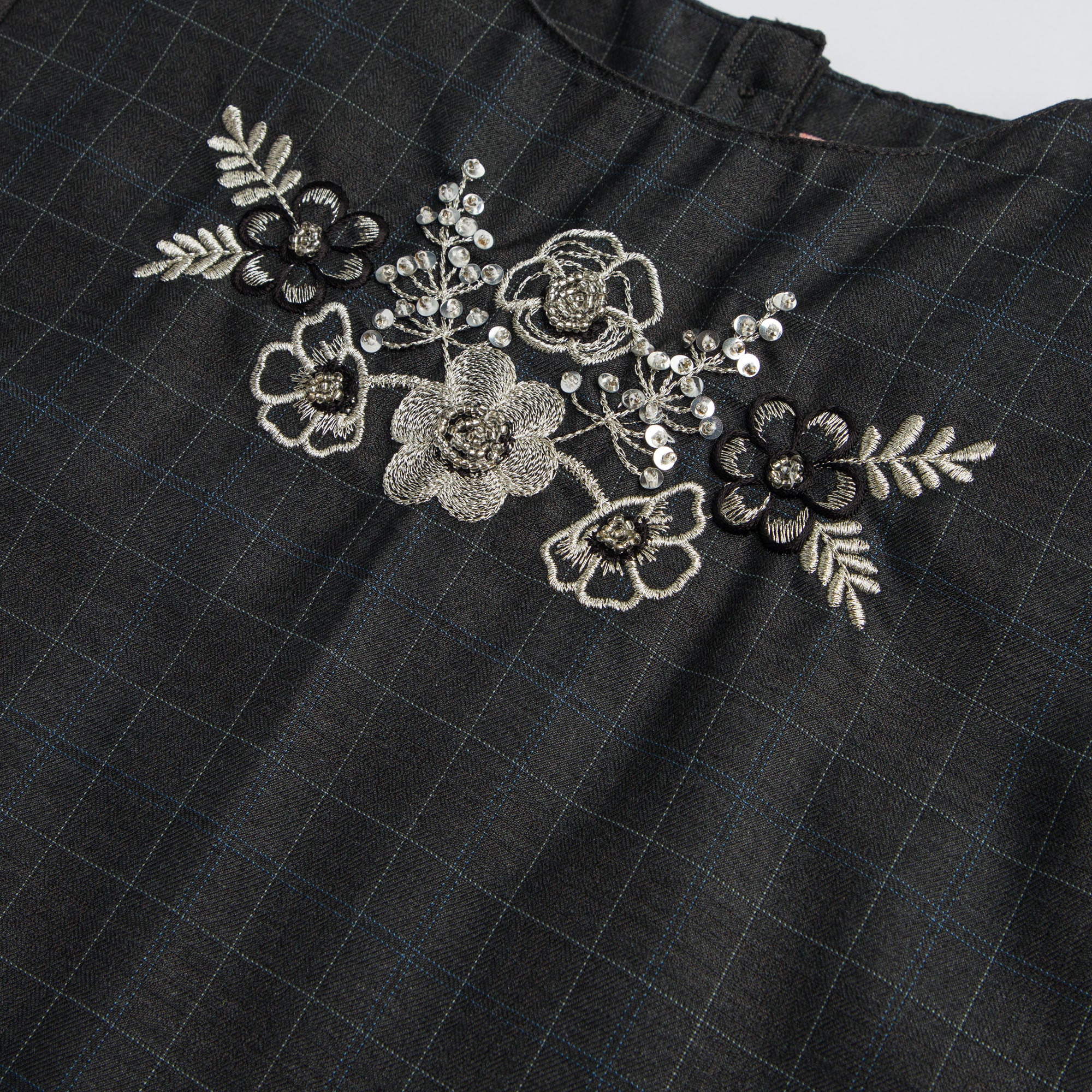 Checkered Charcoal Embroidered Top - Image 2