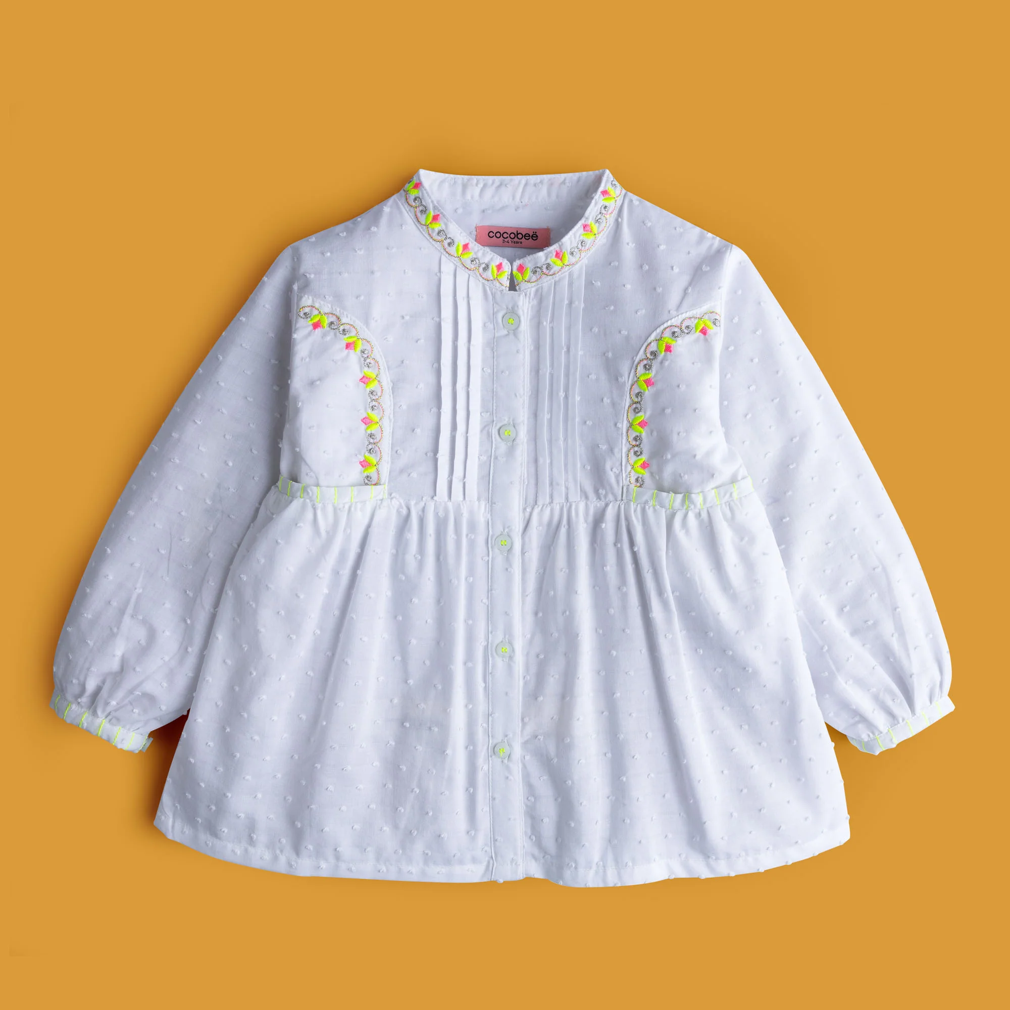 Pleated White Embroidered Top