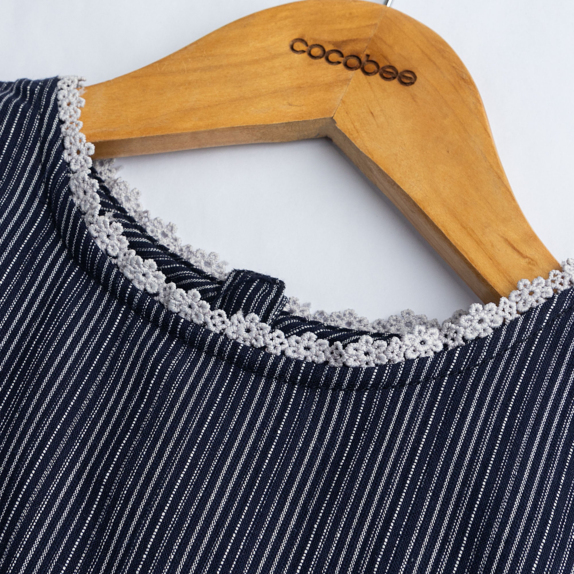 Blue Pinstripe Frilly Top - Image 3