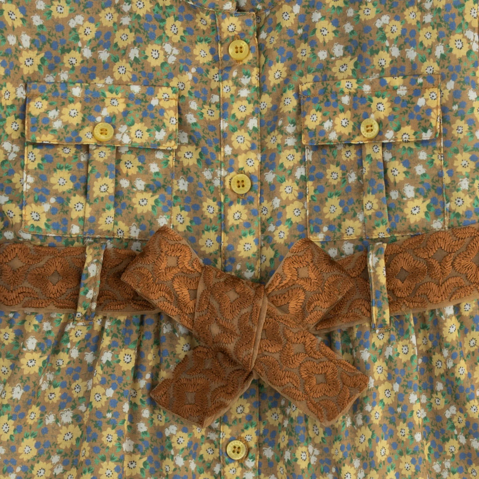 Light Yellow Floral Belted Top - Image 2