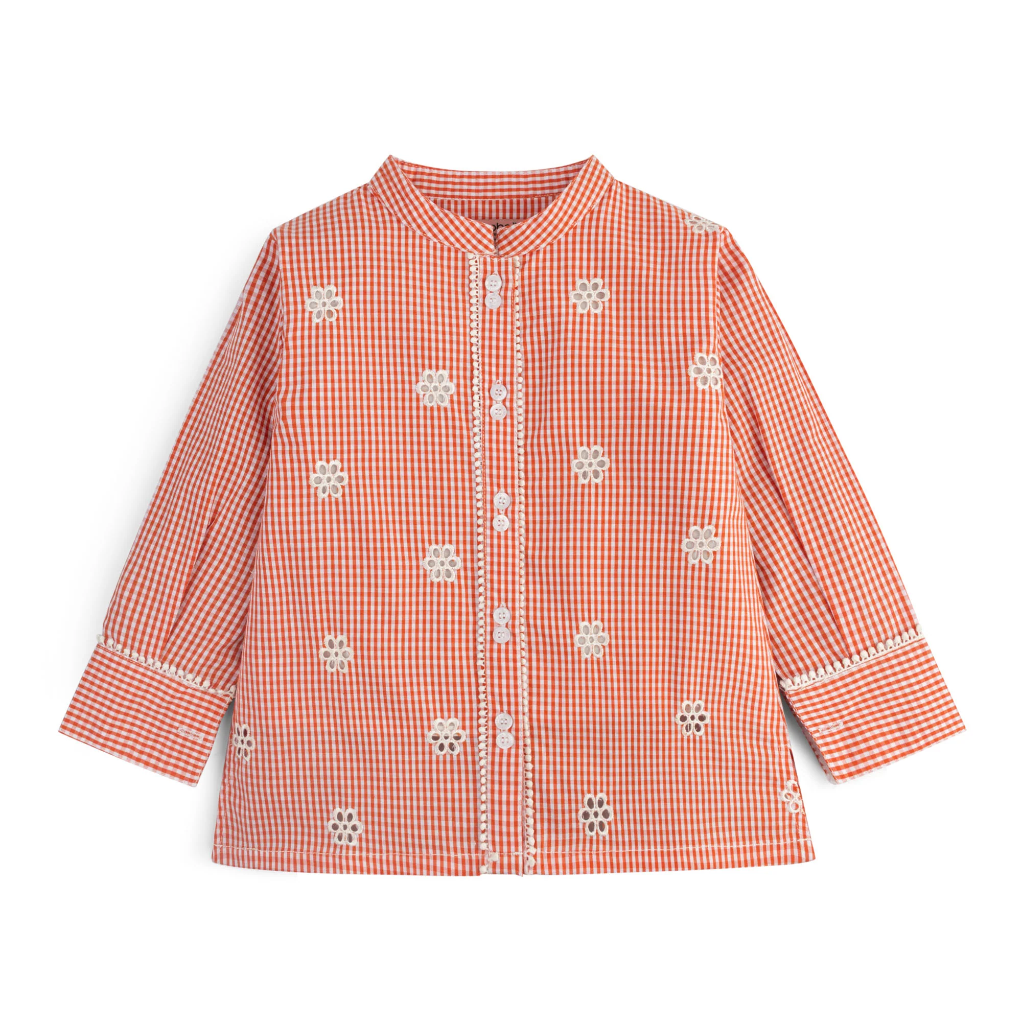 Orange Grid Embroidered Top