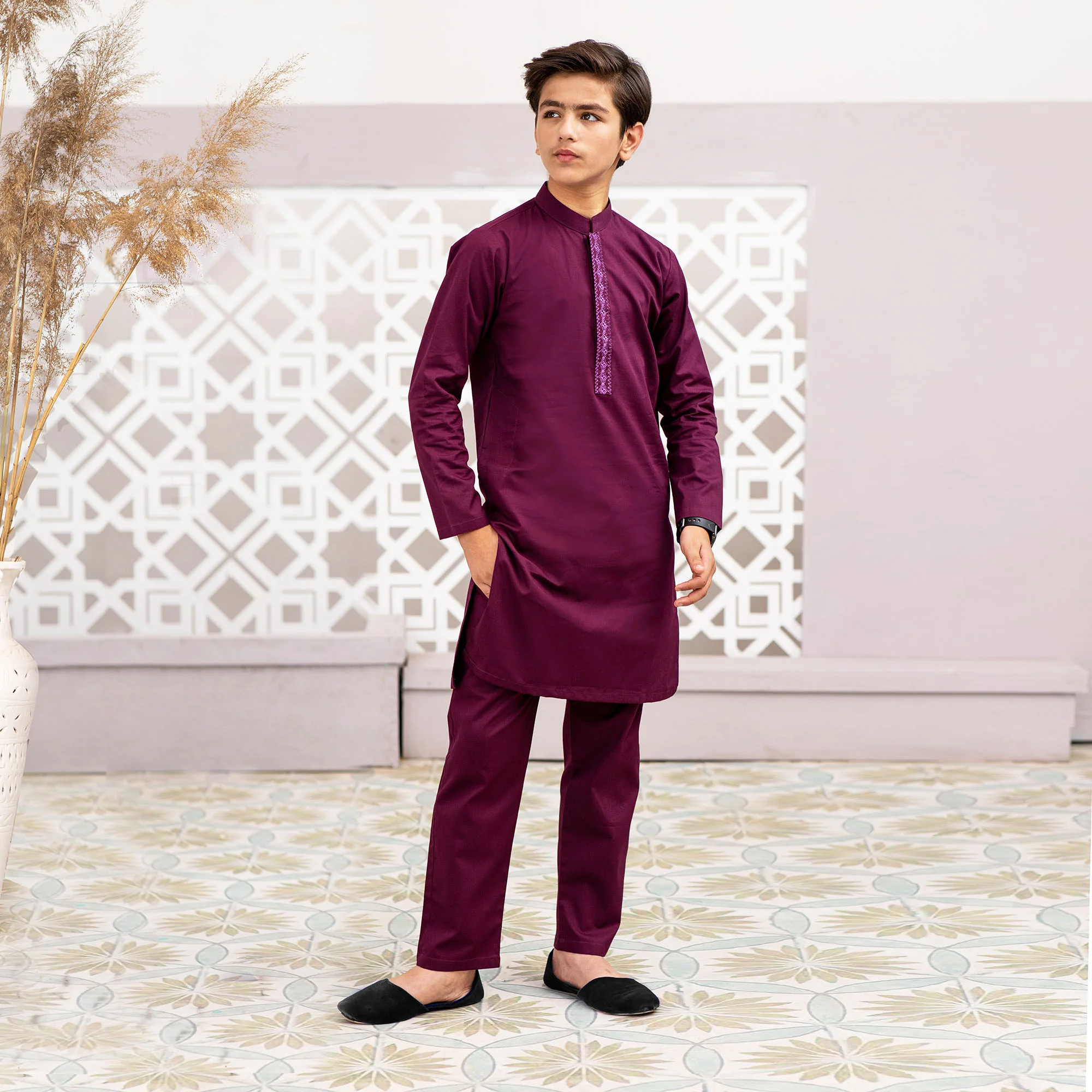 Plum Embroidered kurta set