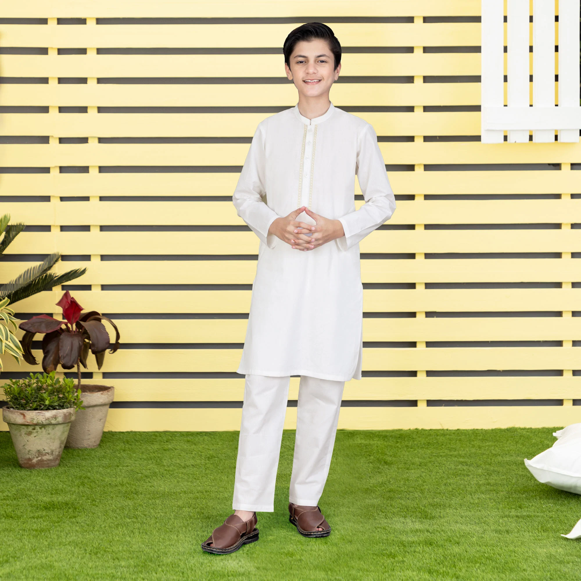Milky White Embroidered Suit
