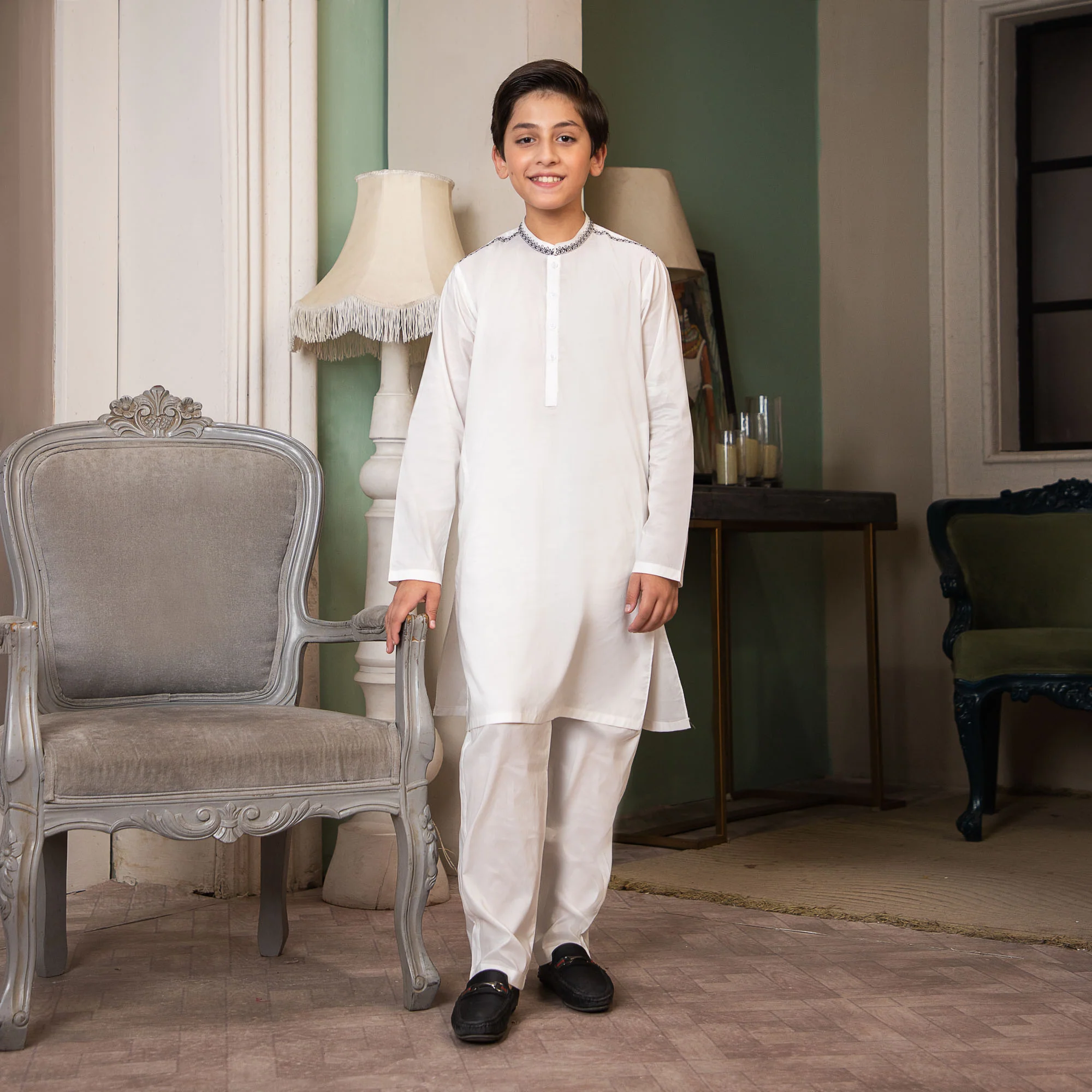 Pure White Embroidered Suit