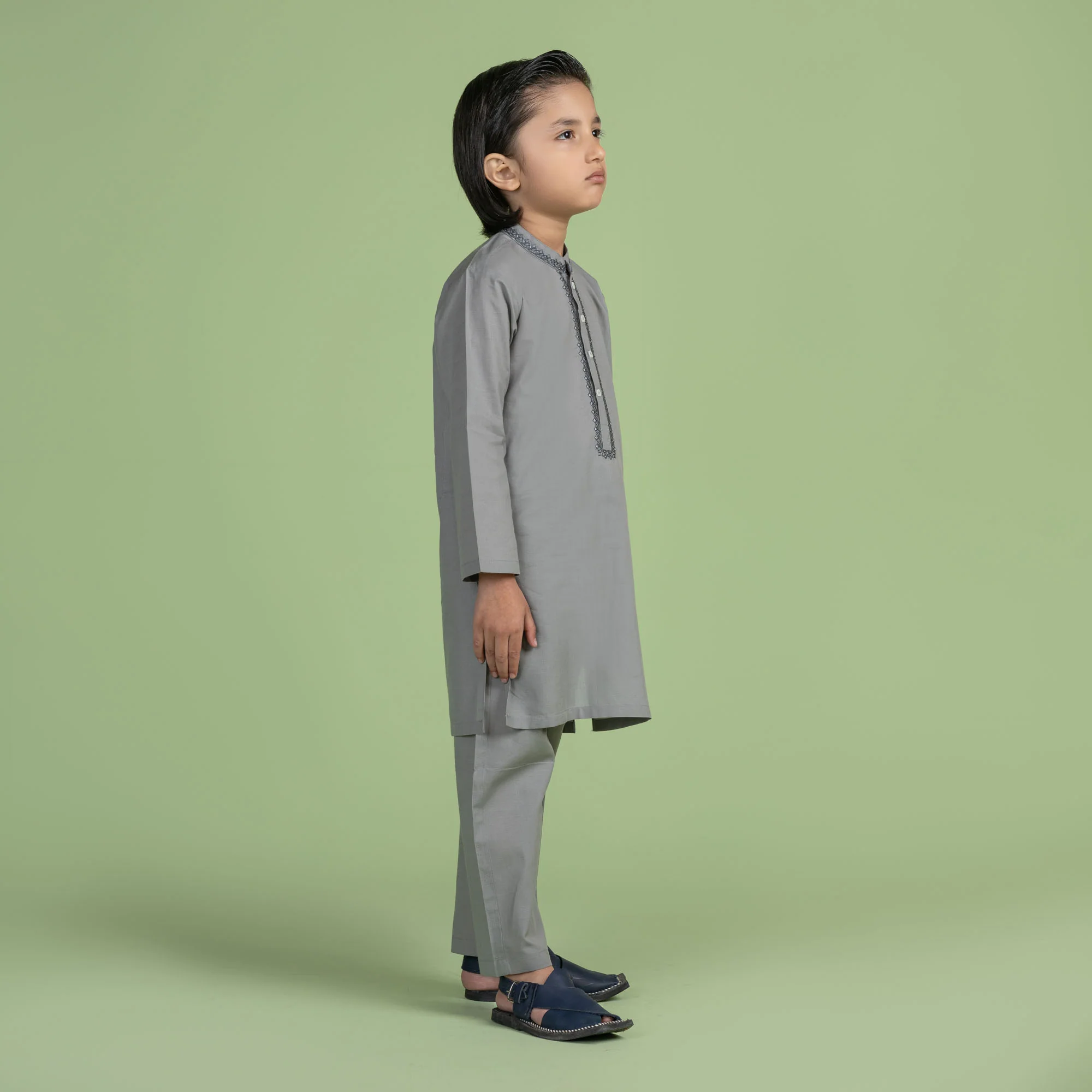 Grey Embroidered Kurta Pajama - Image 2