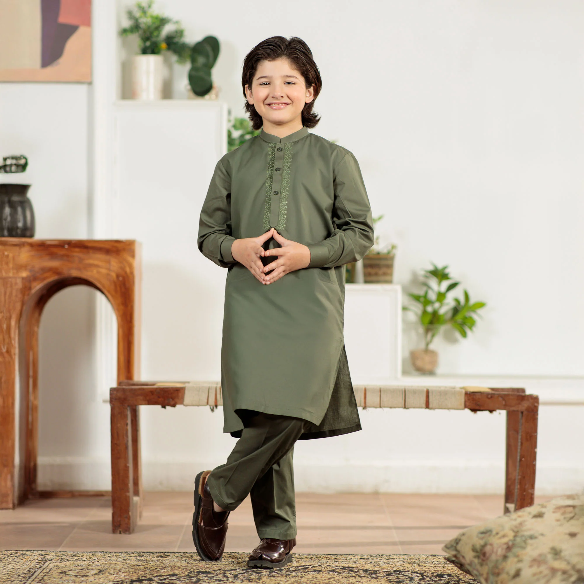 Olive Regal Embroidered Kurta Suit