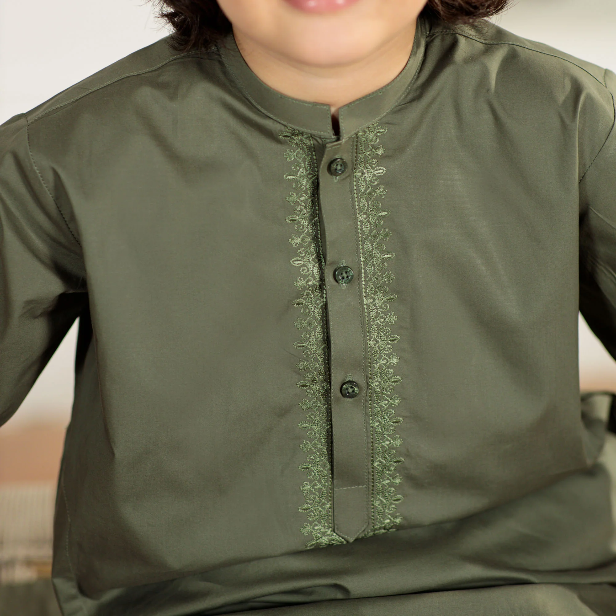 Olive Regal Embroidered Kurta Suit - Image 3