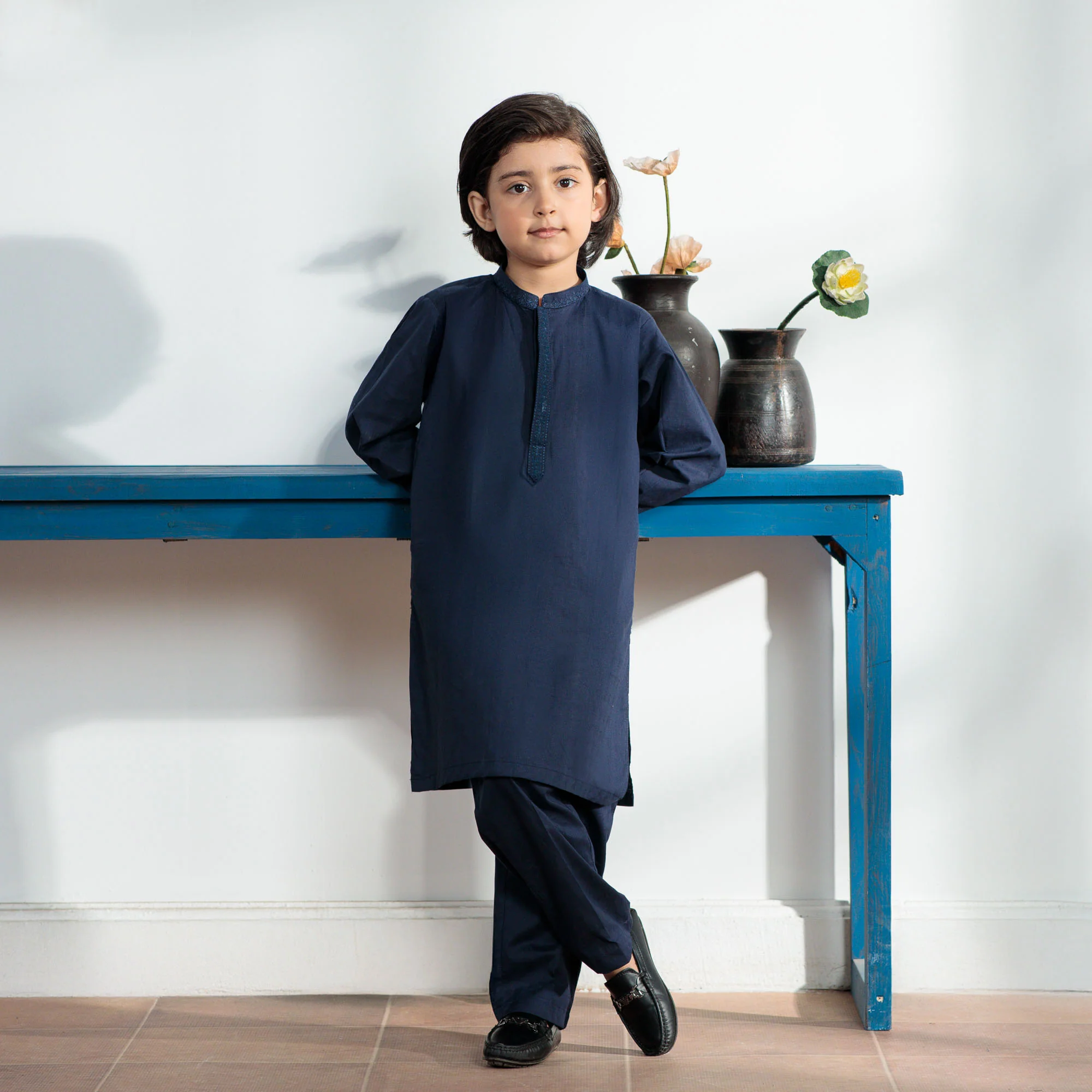 Navy Blue Embroidered Kurta Suit