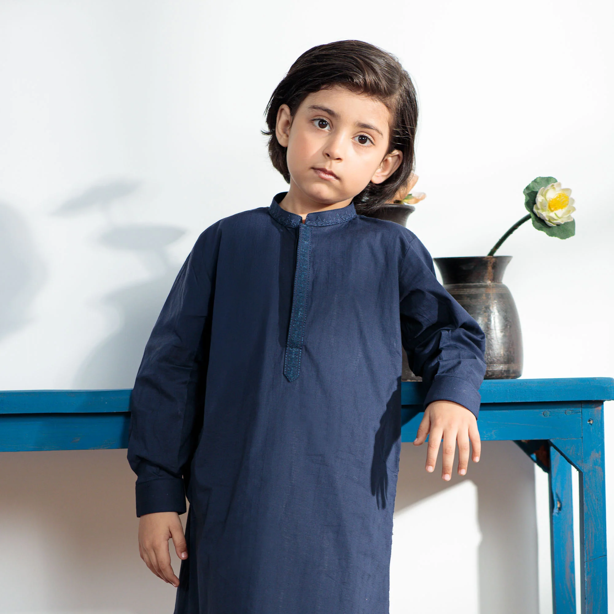 Navy Blue Embroidered Kurta Suit - Image 2