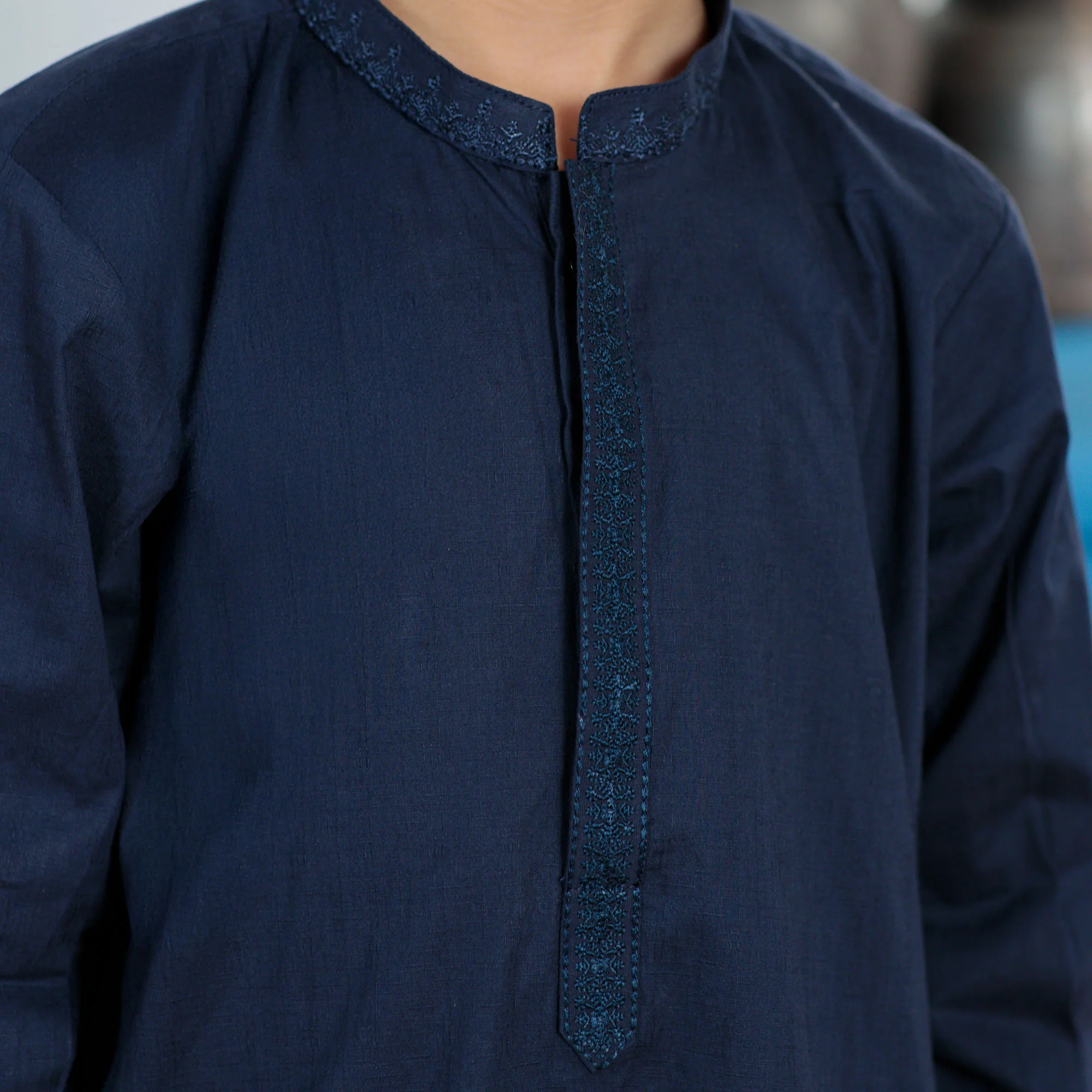 Navy Blue Embroidered Kurta Suit - Image 3