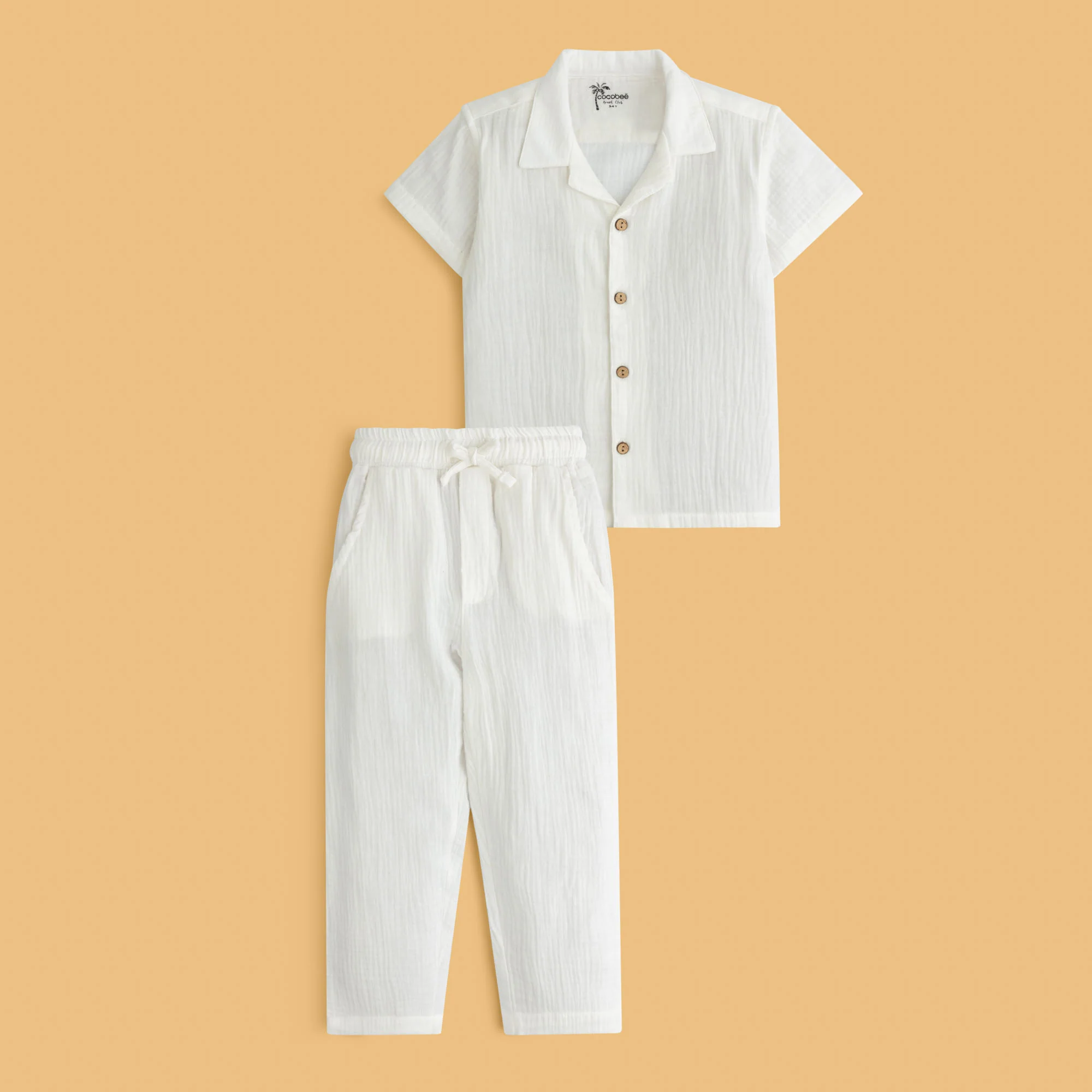 White Crinkle-Textured Co-ord Set
