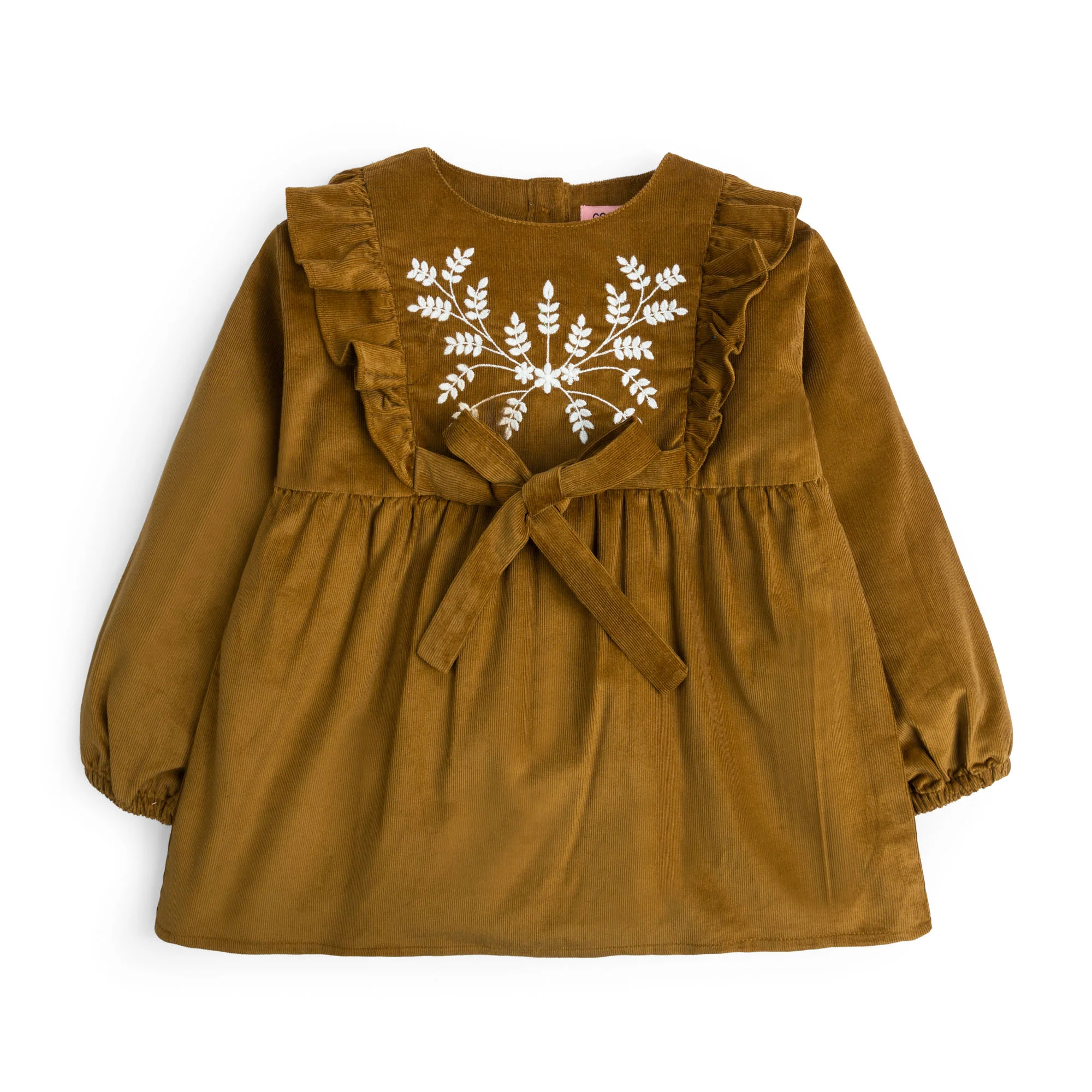 Ruffled camel embroidered tunic