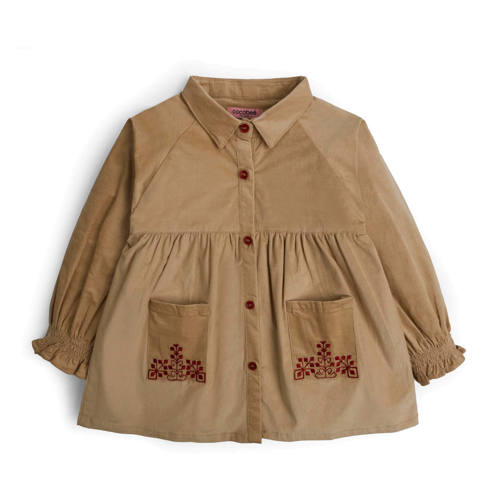 Embroidered front pockets collared tunic