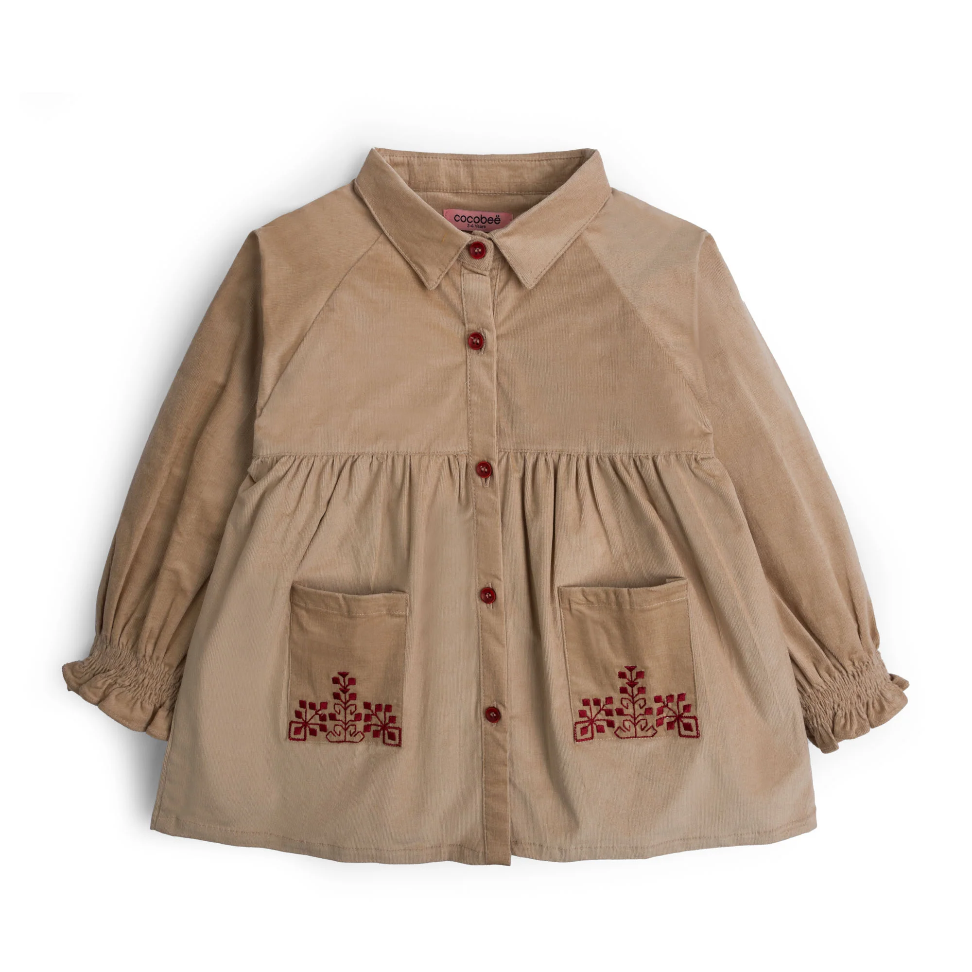 Embroidered front pockets collared tunic