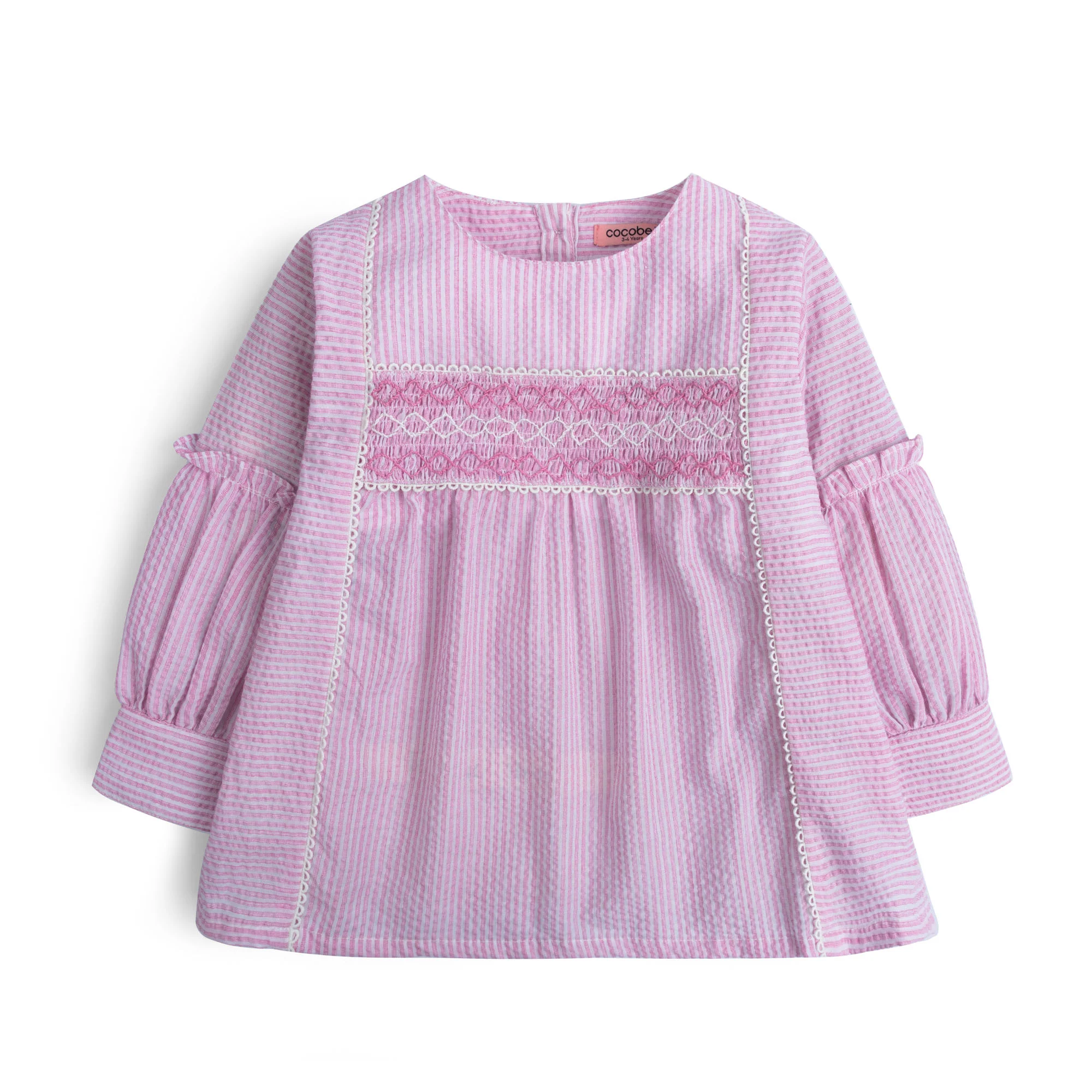 Striping Pink Smocked Top