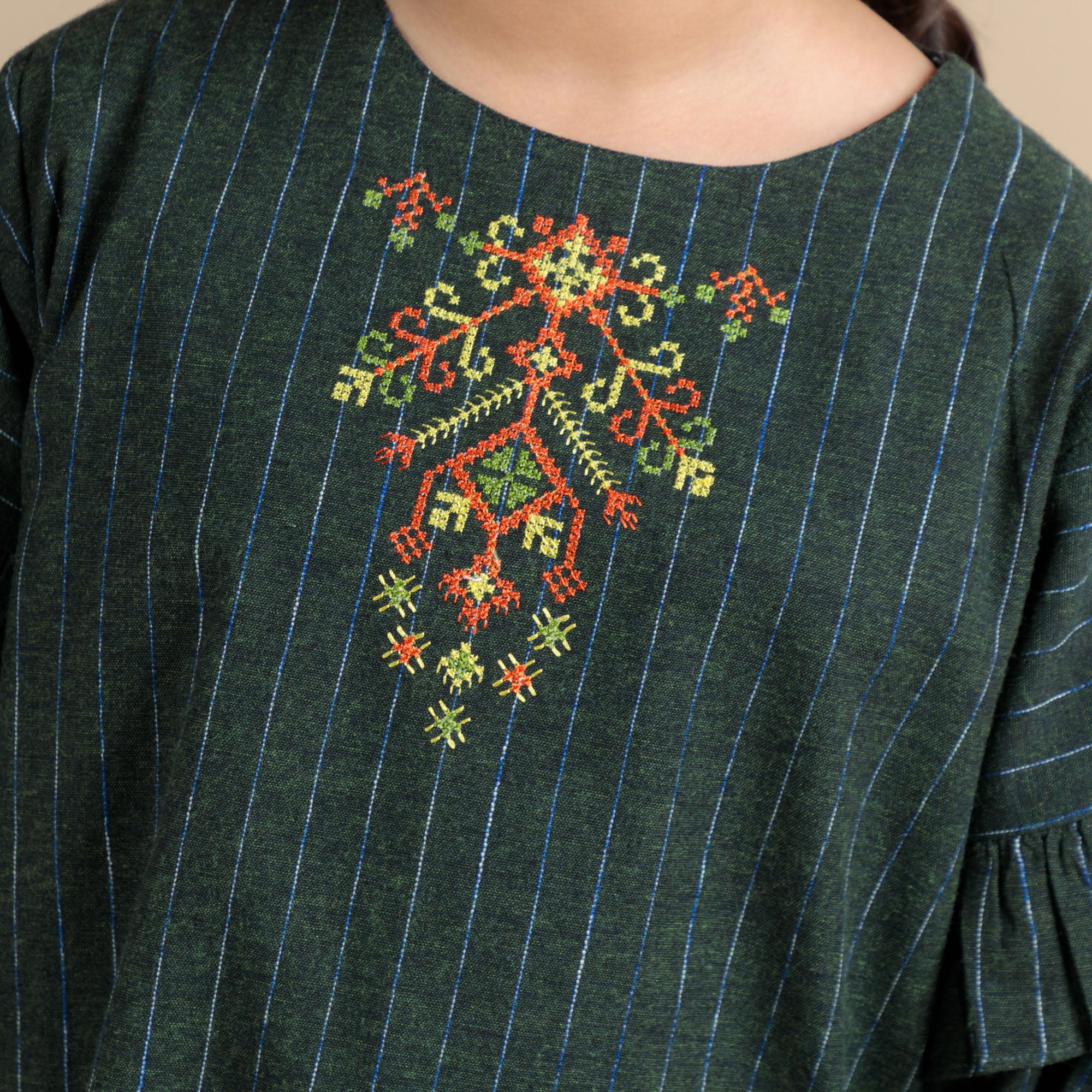 Green Stripe Embroidered Top - Image 2