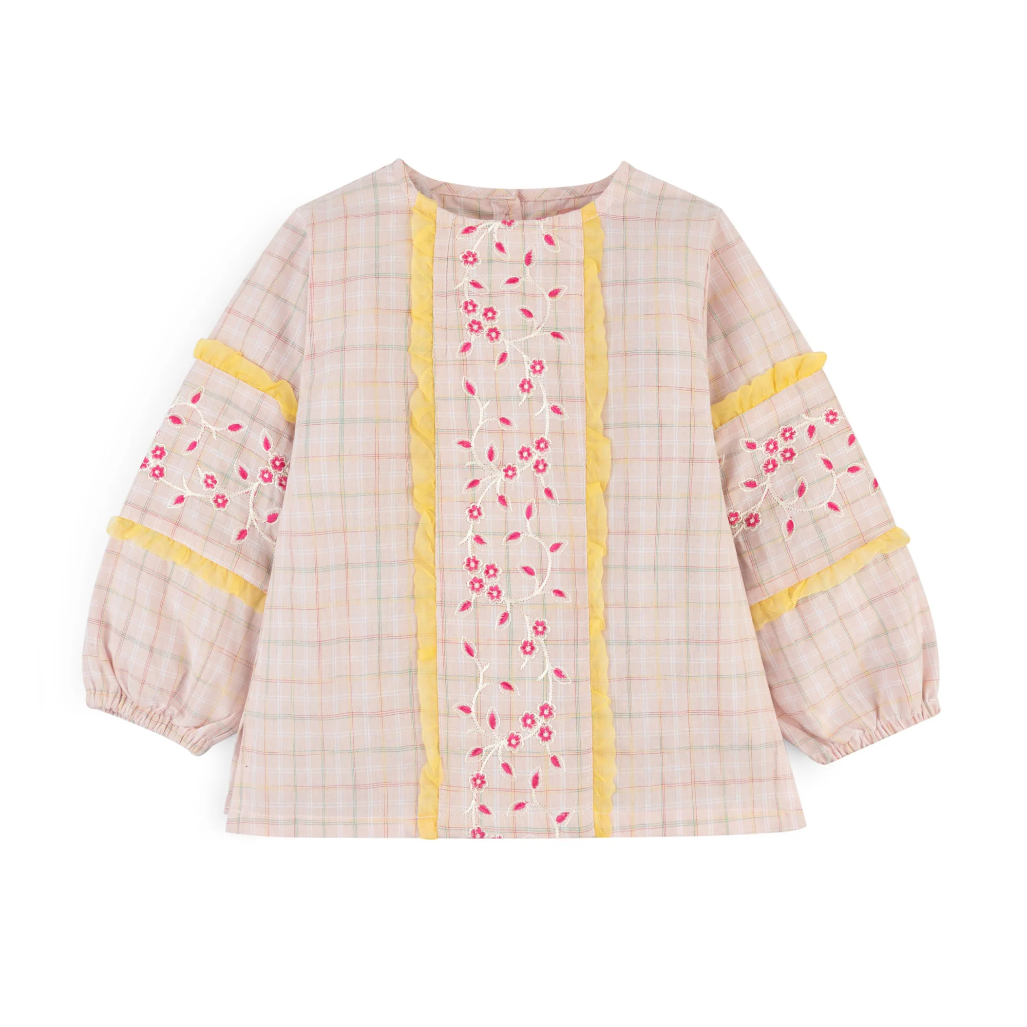 Check Panel Embroidered Top