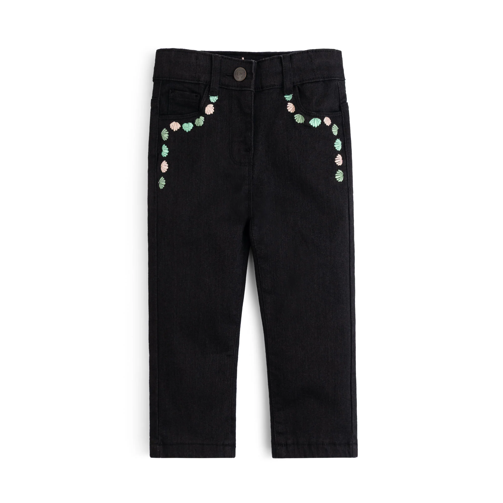 Shell Embroidered Black Denim Pant