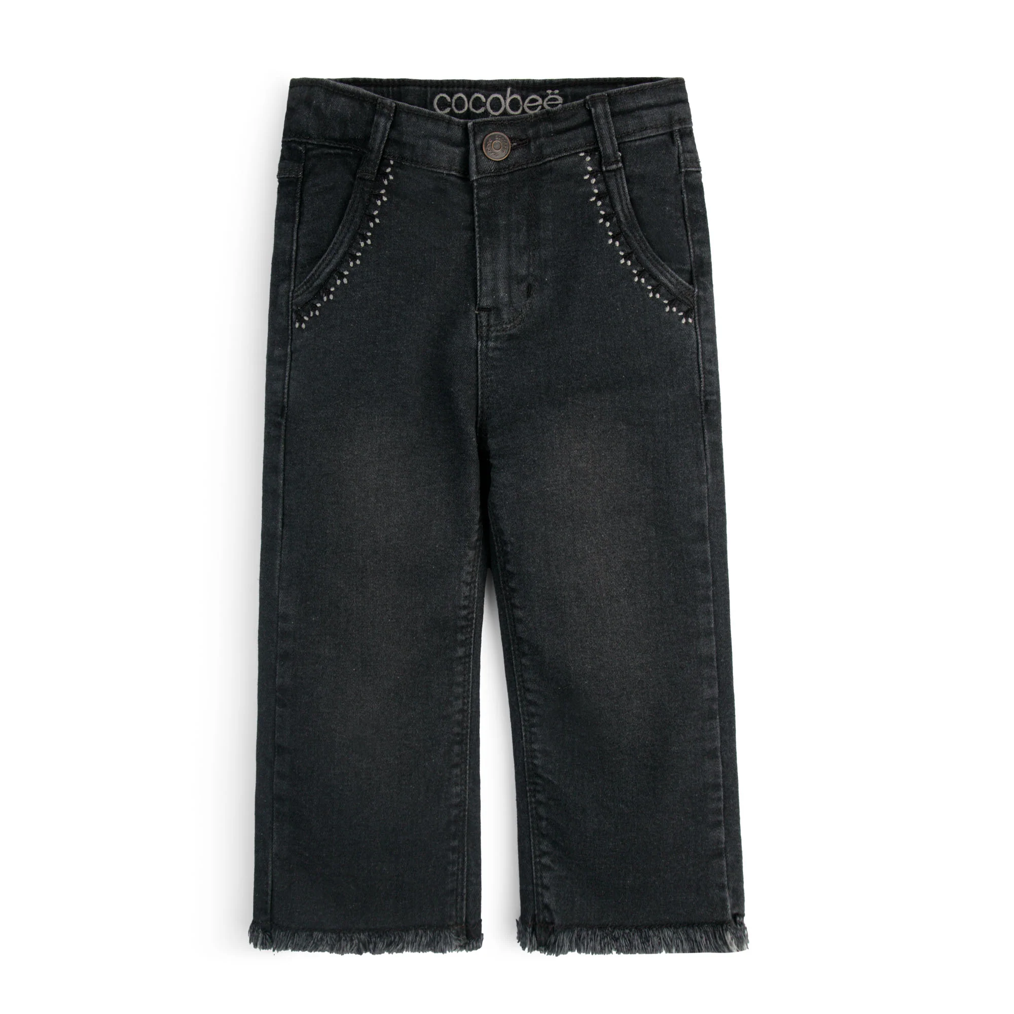 Black Fringe Embroidered Denim
