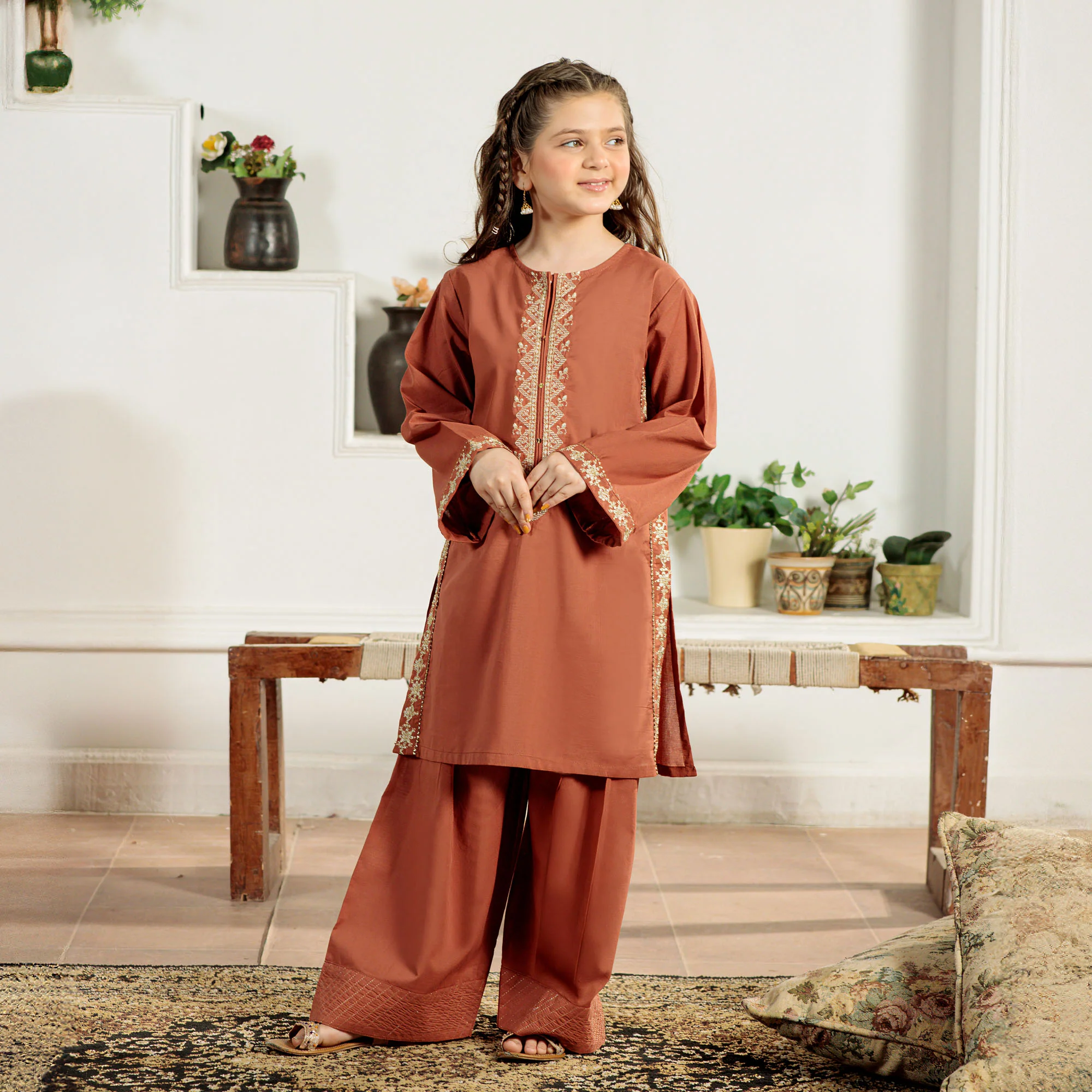 Rust Élan Embroidered Suit