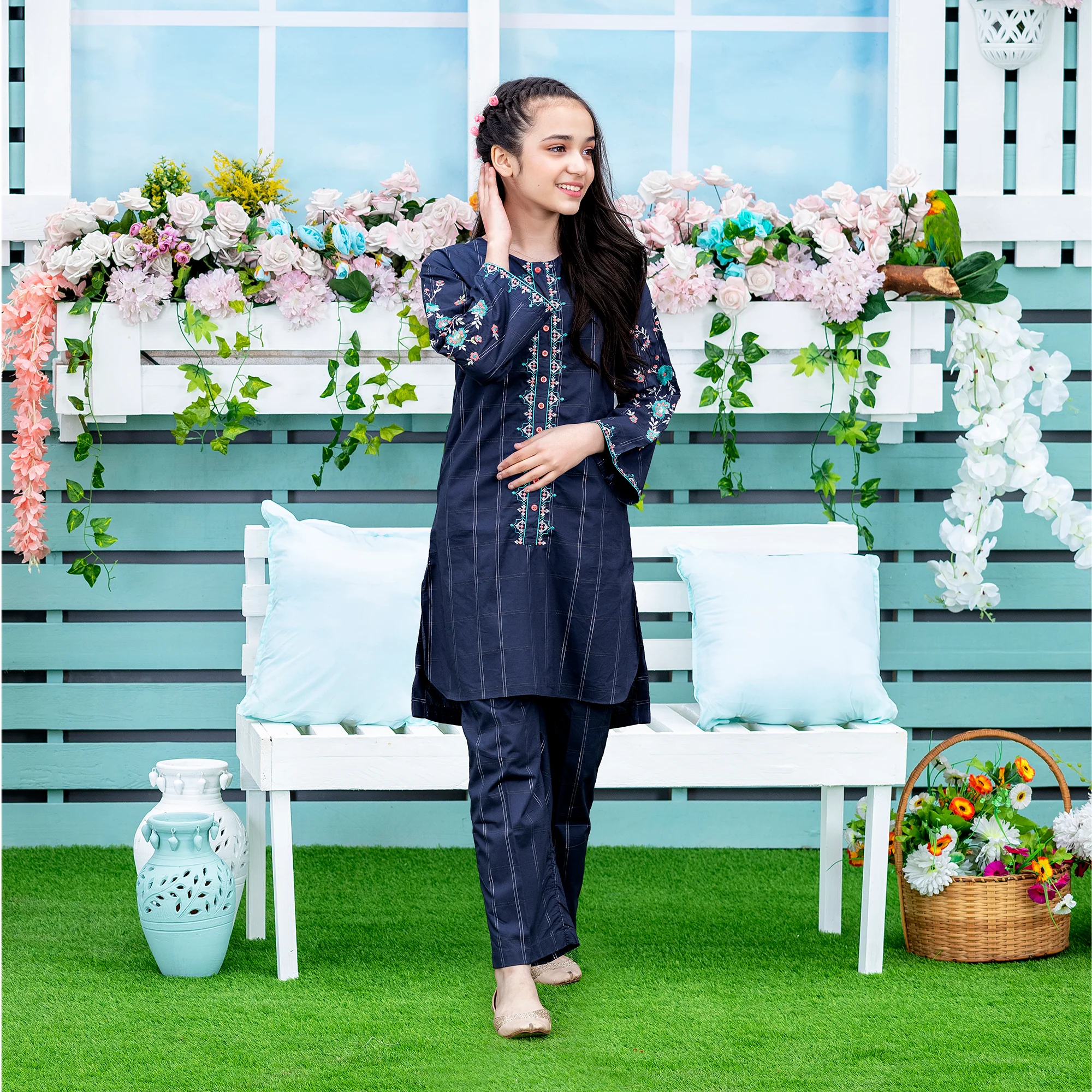 Orient Blue Embroidered Suit