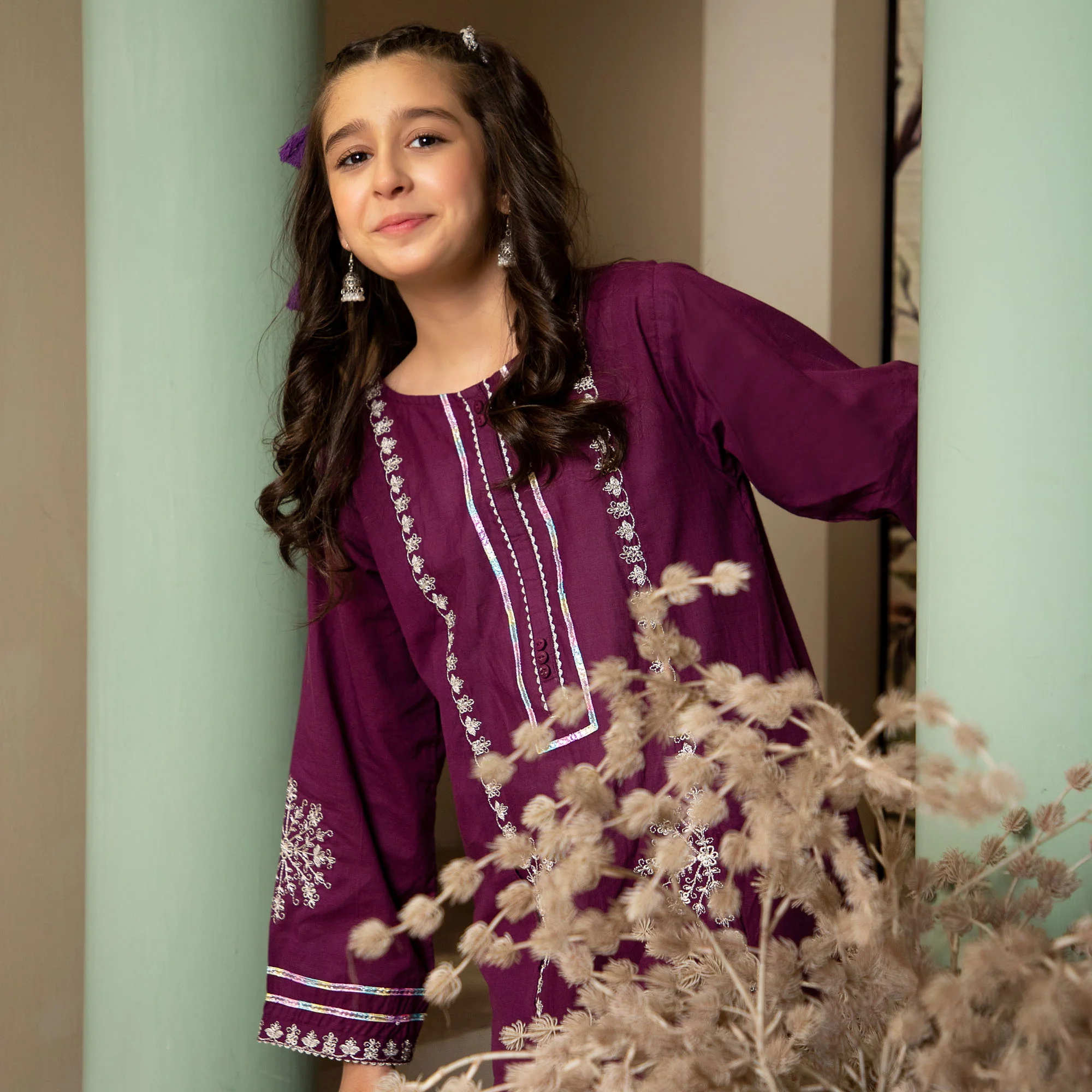 Lively Purple Embroidered Suit - Image 2