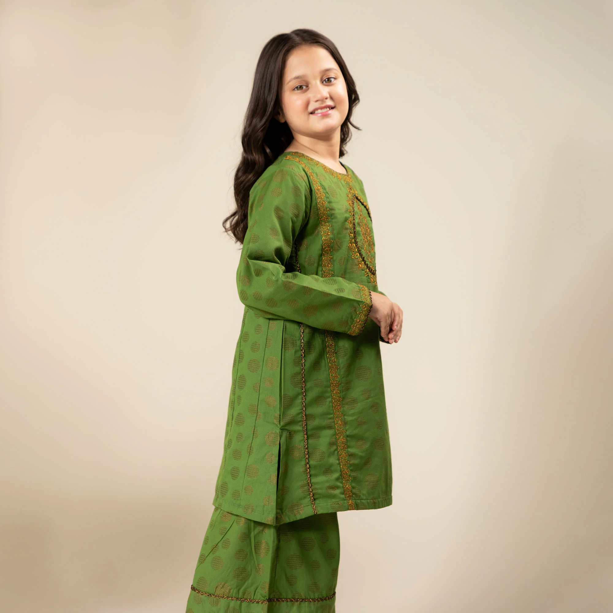 Olive Jacquard Glam Suit - Image 2