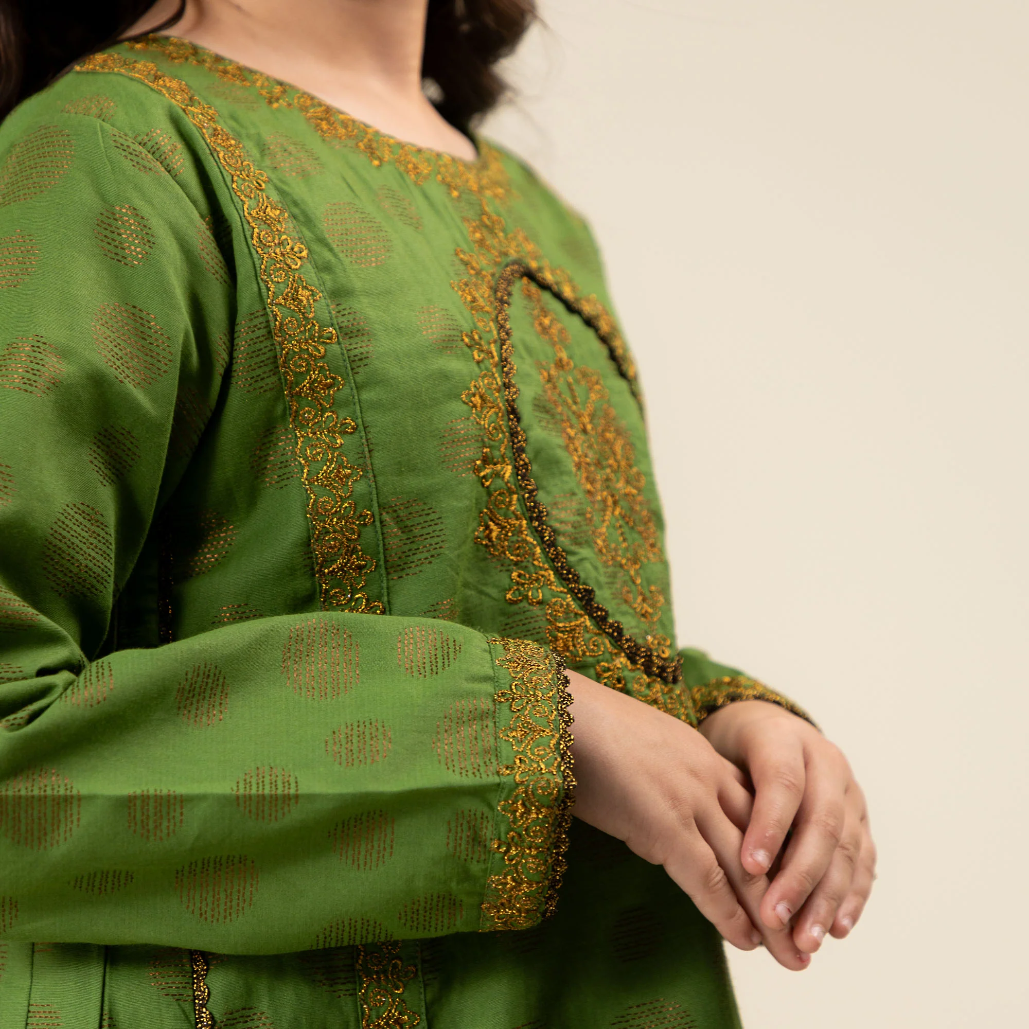 Olive Jacquard Glam Suit - Image 4