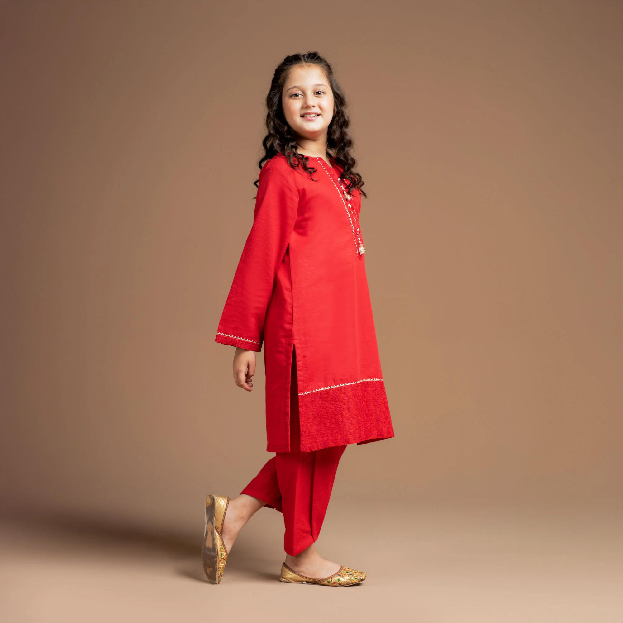 Coral Red Embroidered Suit - Image 3