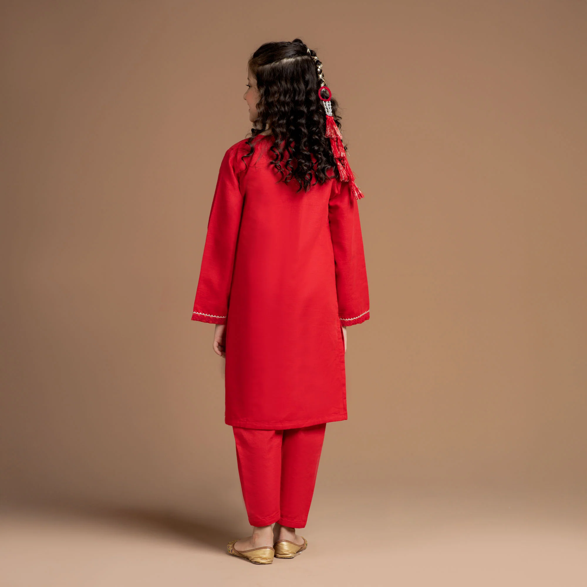 Coral Red Embroidered Suit - Image 4