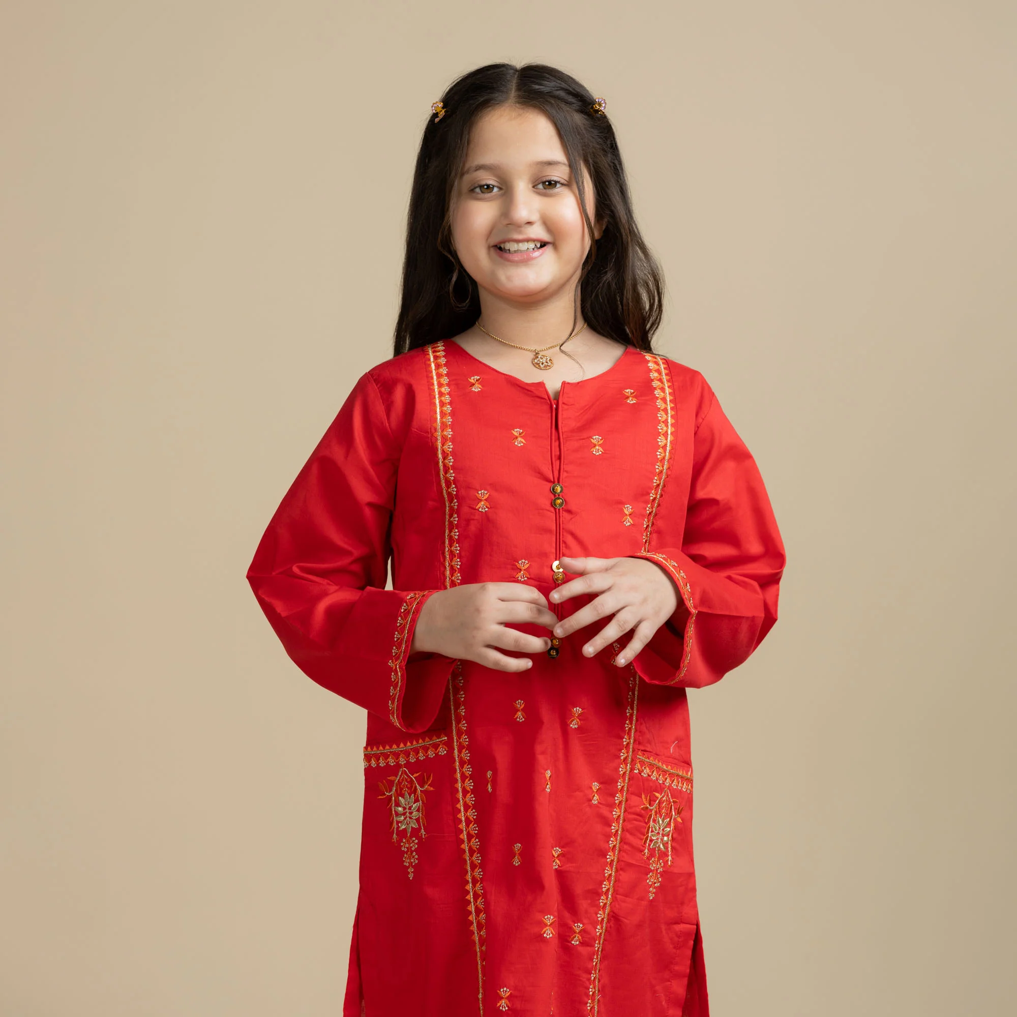 Gleamy Red Embroidered Two-Piece - Image 2