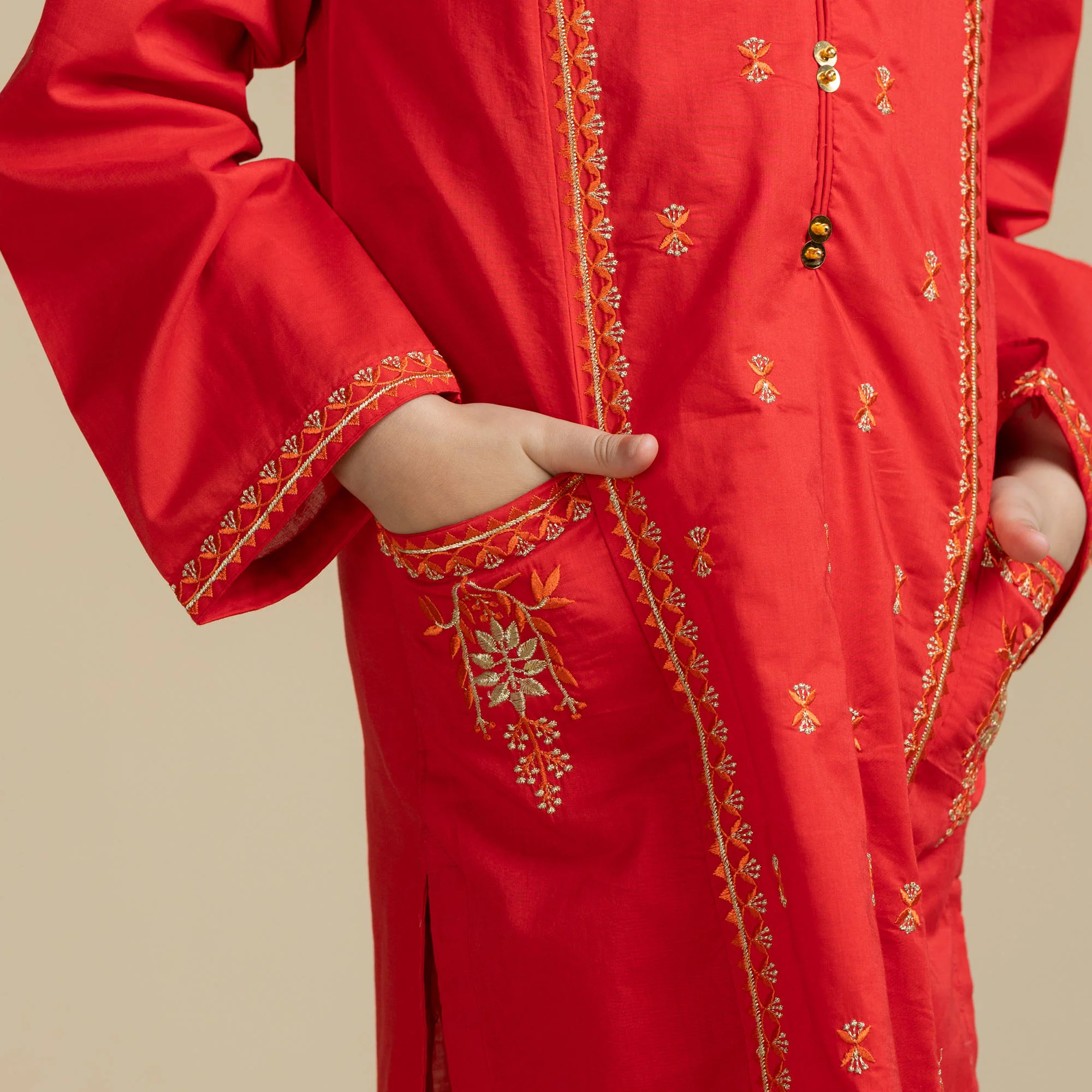 Gleamy Red Embroidered Two-Piece - Image 3