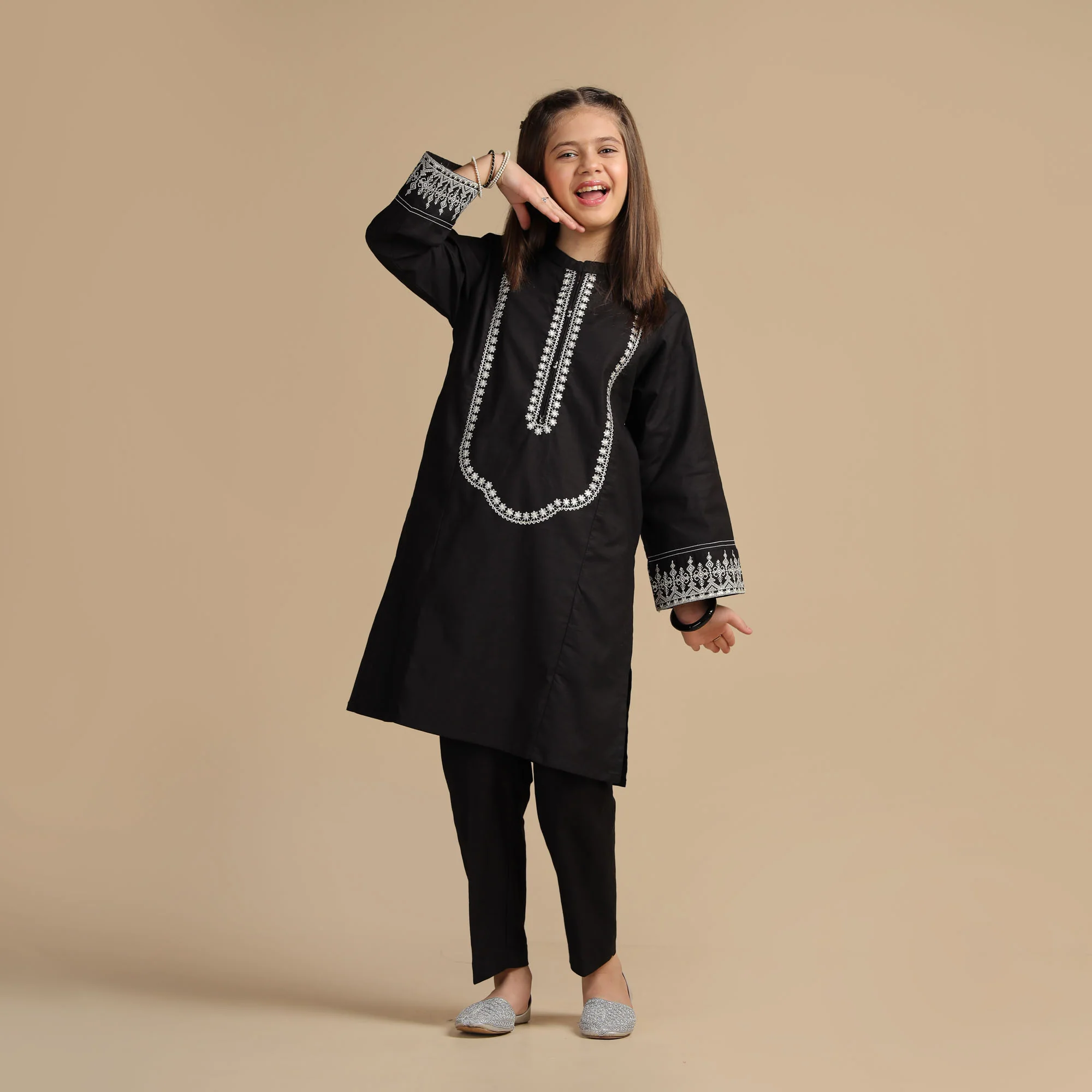 Midnight Charm Embroidered Dress - Image 2