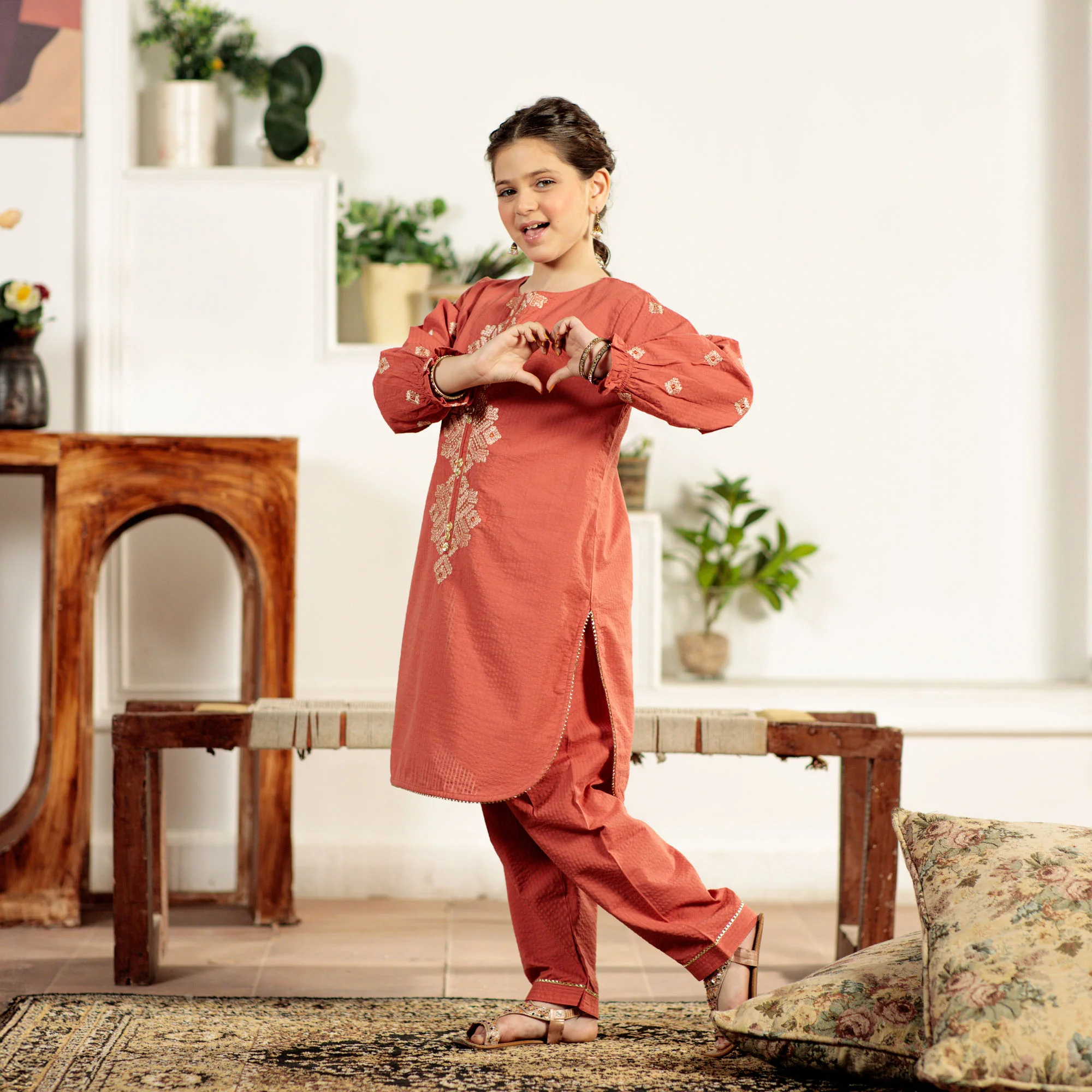 Coral Rust Embroidered Suit - Image 2