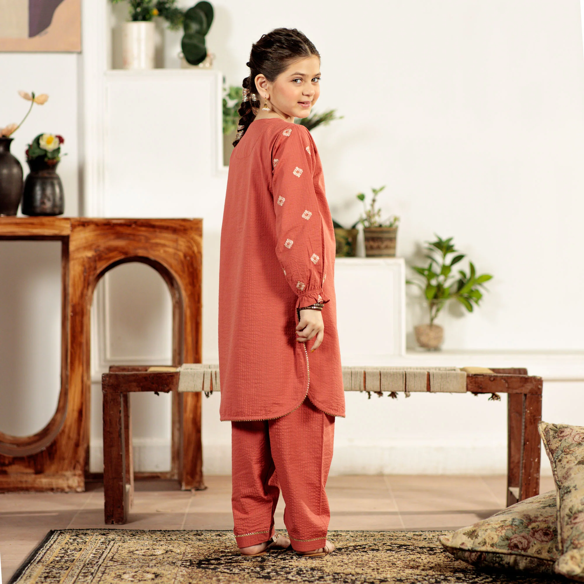 Coral Rust Embroidered Suit - Image 3