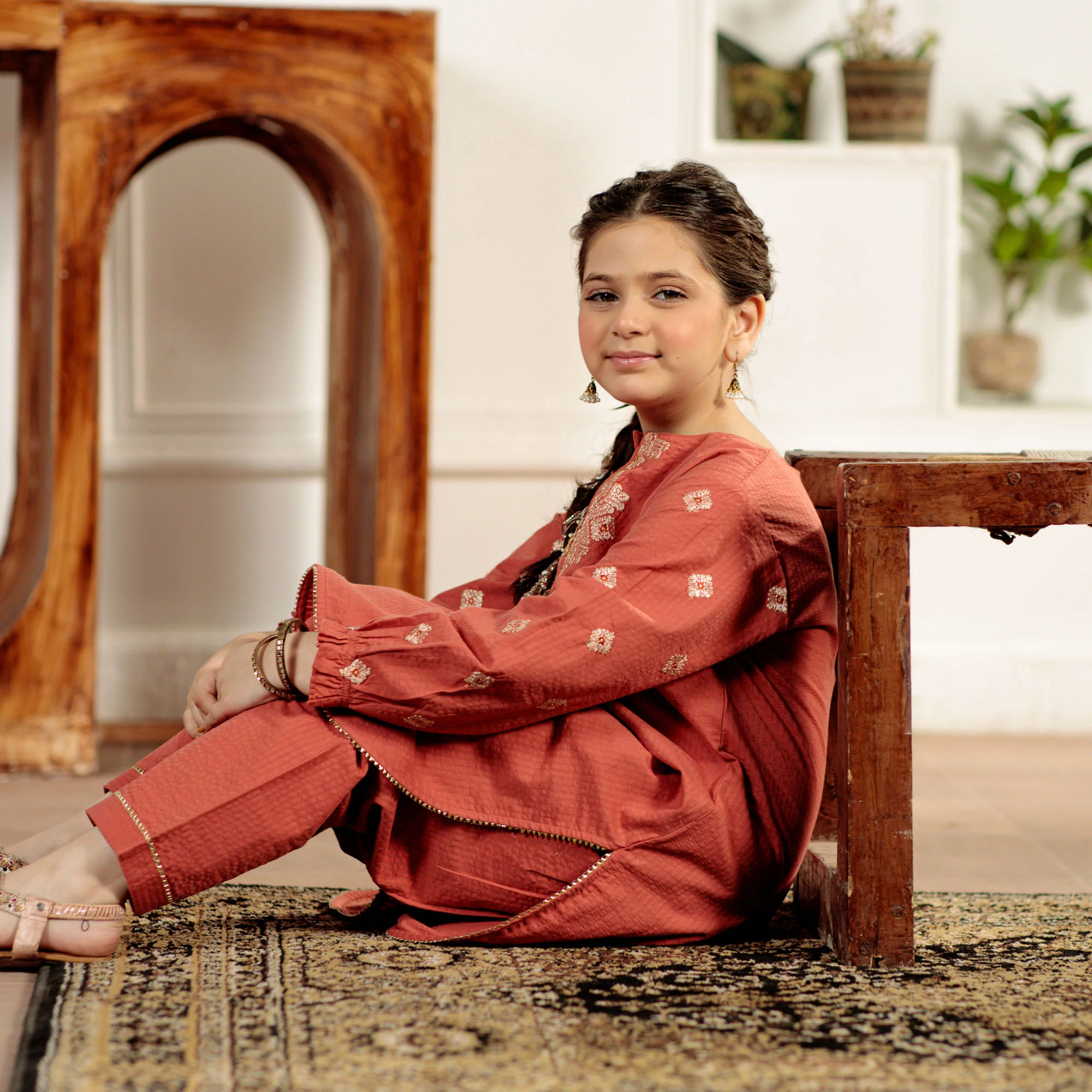 Coral Rust Embroidered Suit - Image 4
