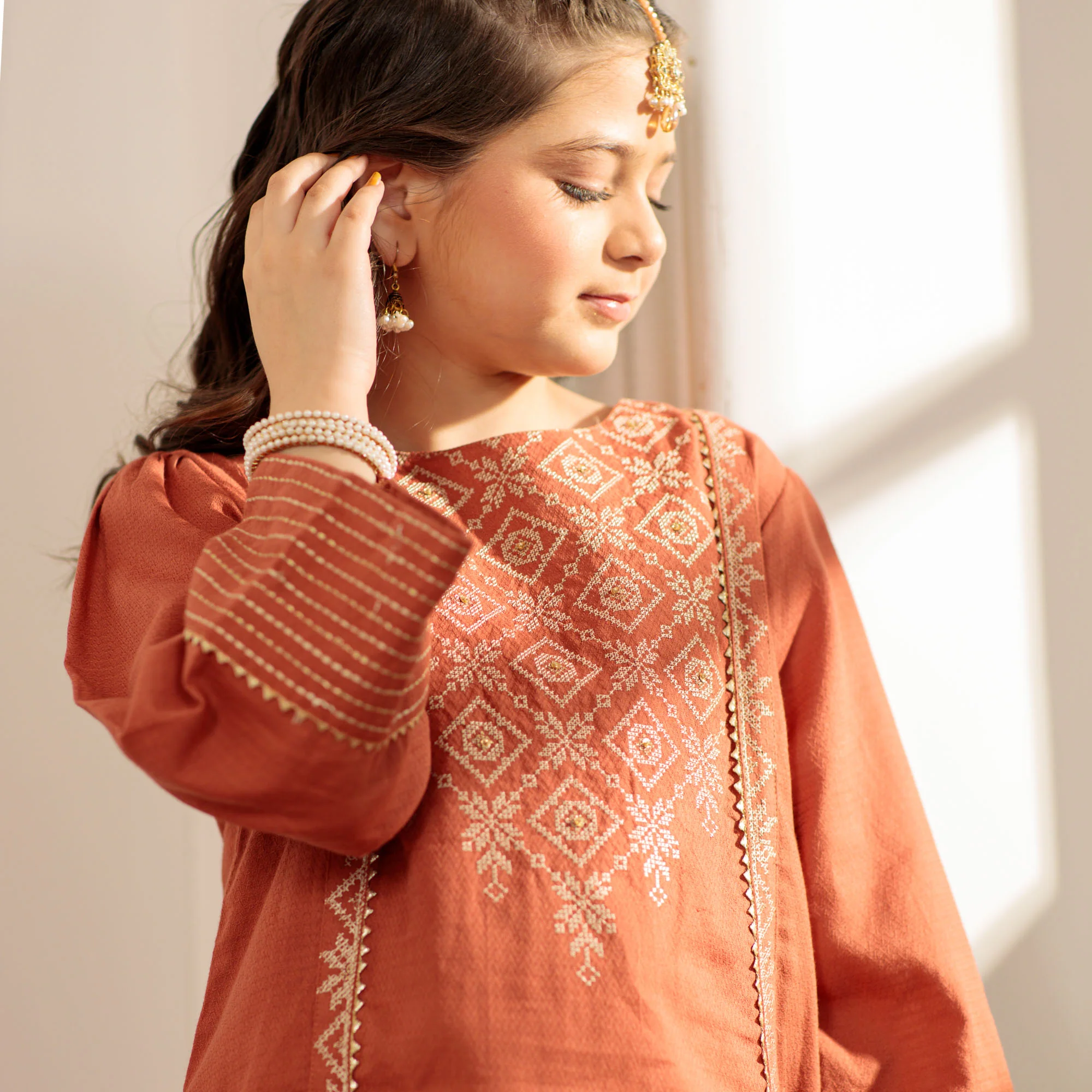 Rust Orange Embroidered Suit - Image 3