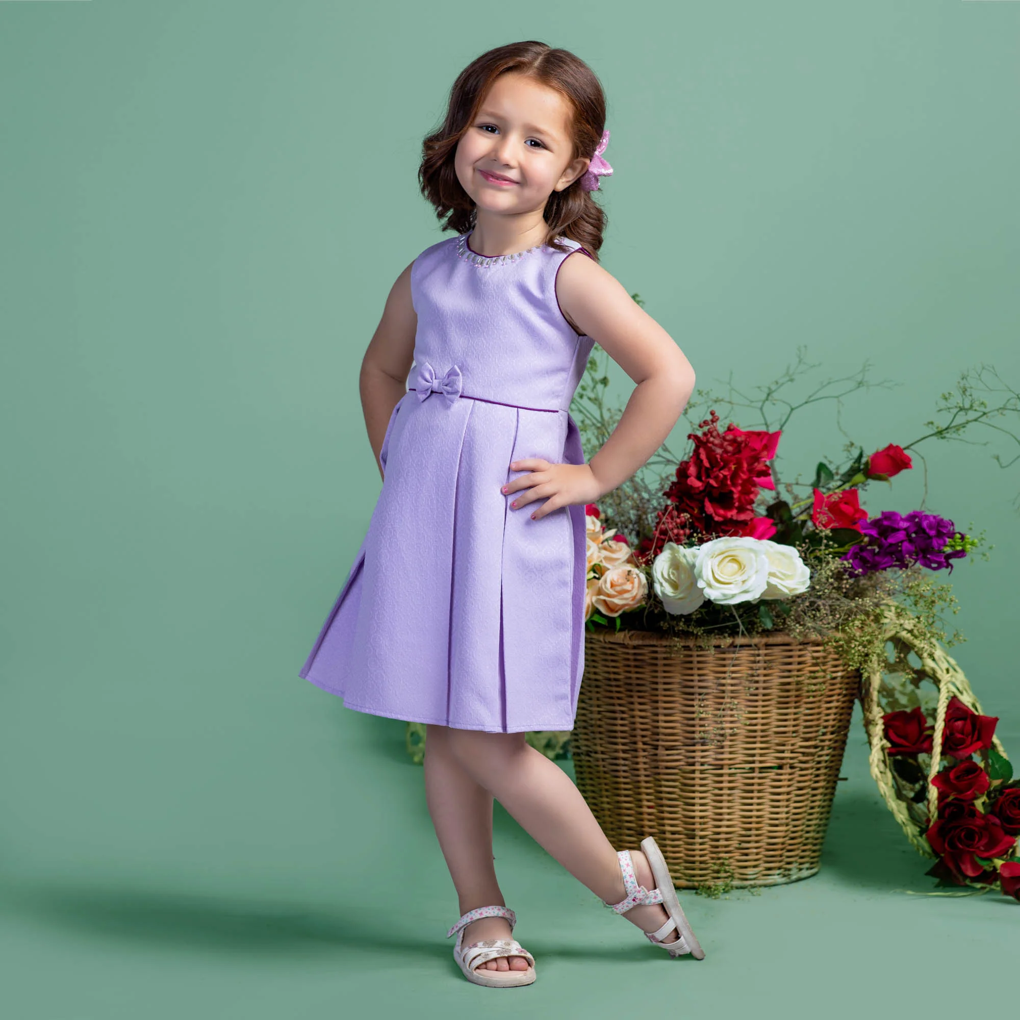 Solid Fold Pleated Bow Frock