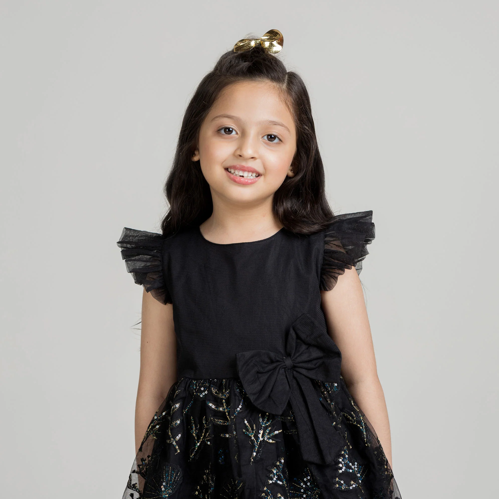 Black Sequin Leaf Embroidered Frock - Image 4