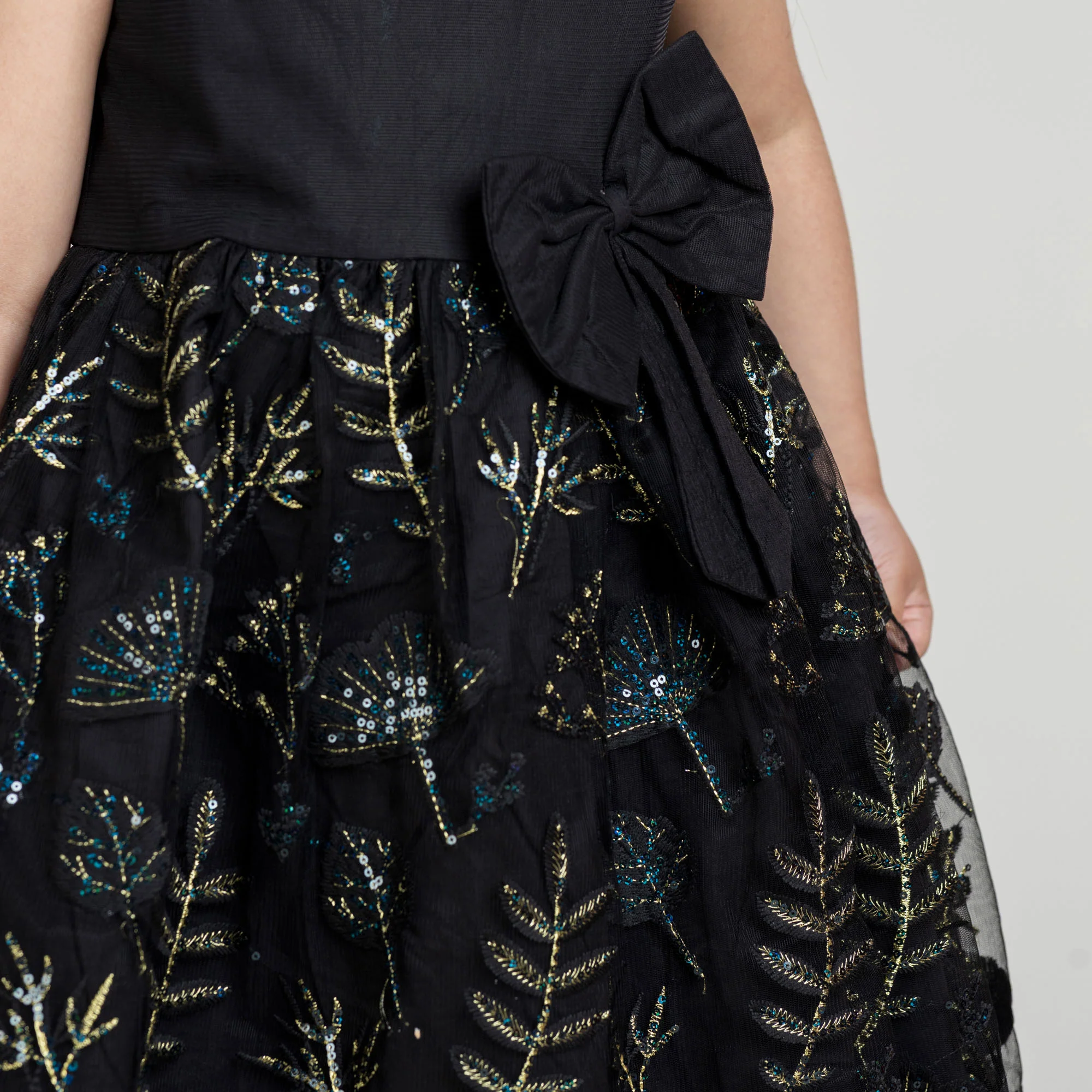 Black Sequin Leaf Embroidered Frock - Image 5